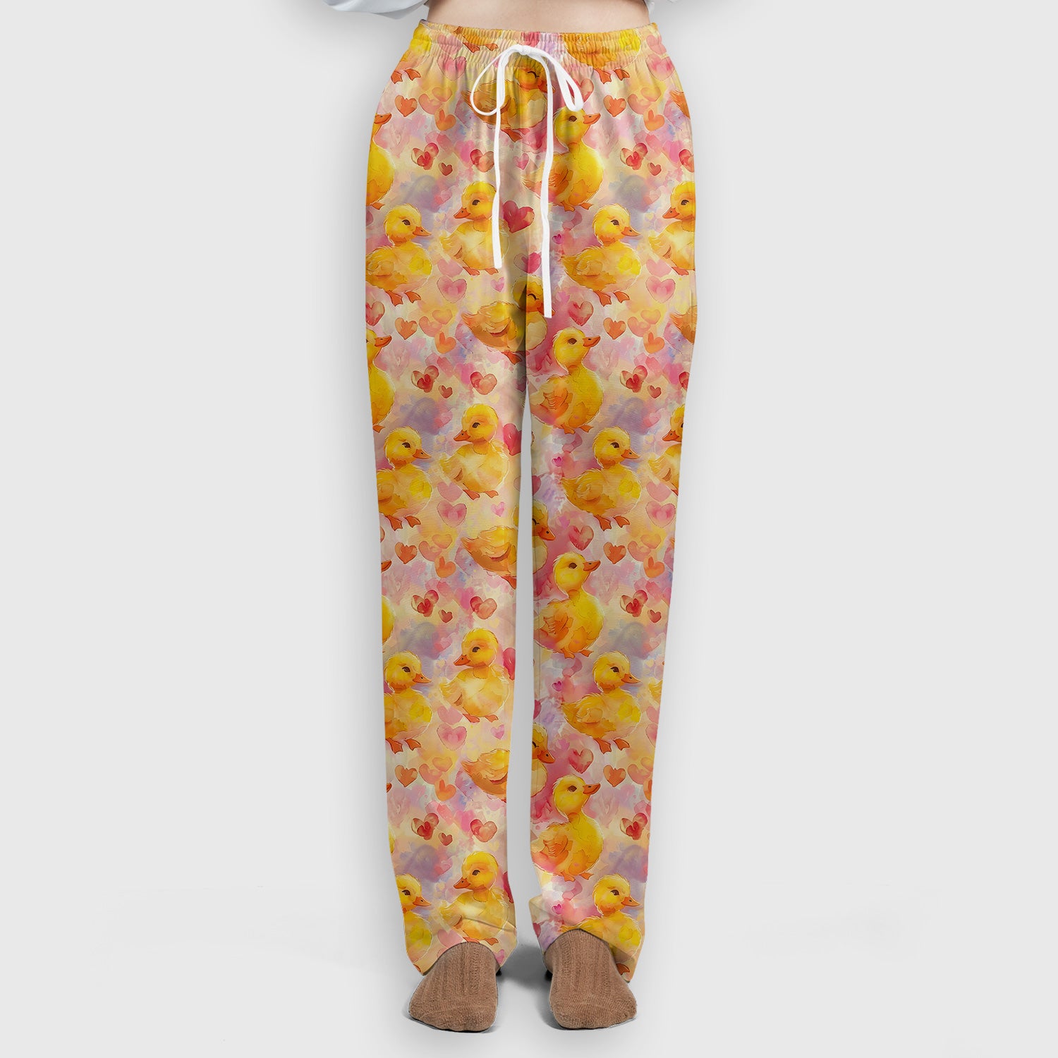 Cute Duck Heart Watercolor Pattern Scrub Set, Scrub Pants and V Neck Top