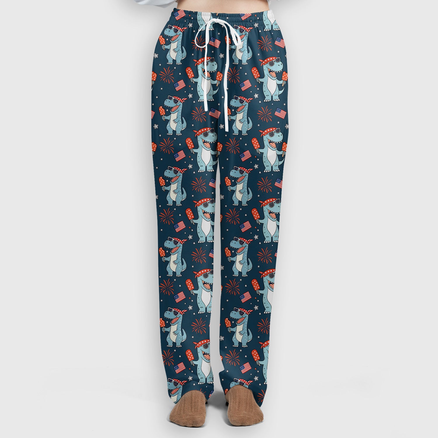 Dinosaur With Flag American Pattern Scrub Set, Scrub Pants and V Neck Top
