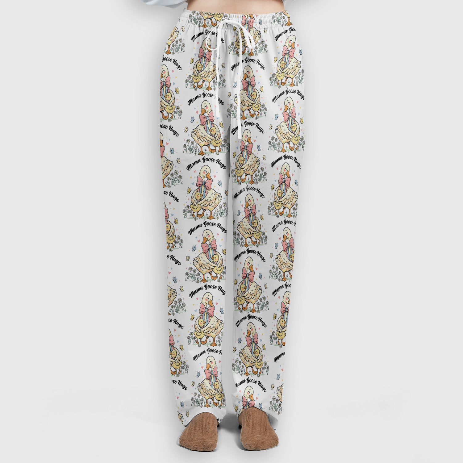 Cute Mama Goose Hug Pattern Scrub Set, Scrub Pants and V Neck Top