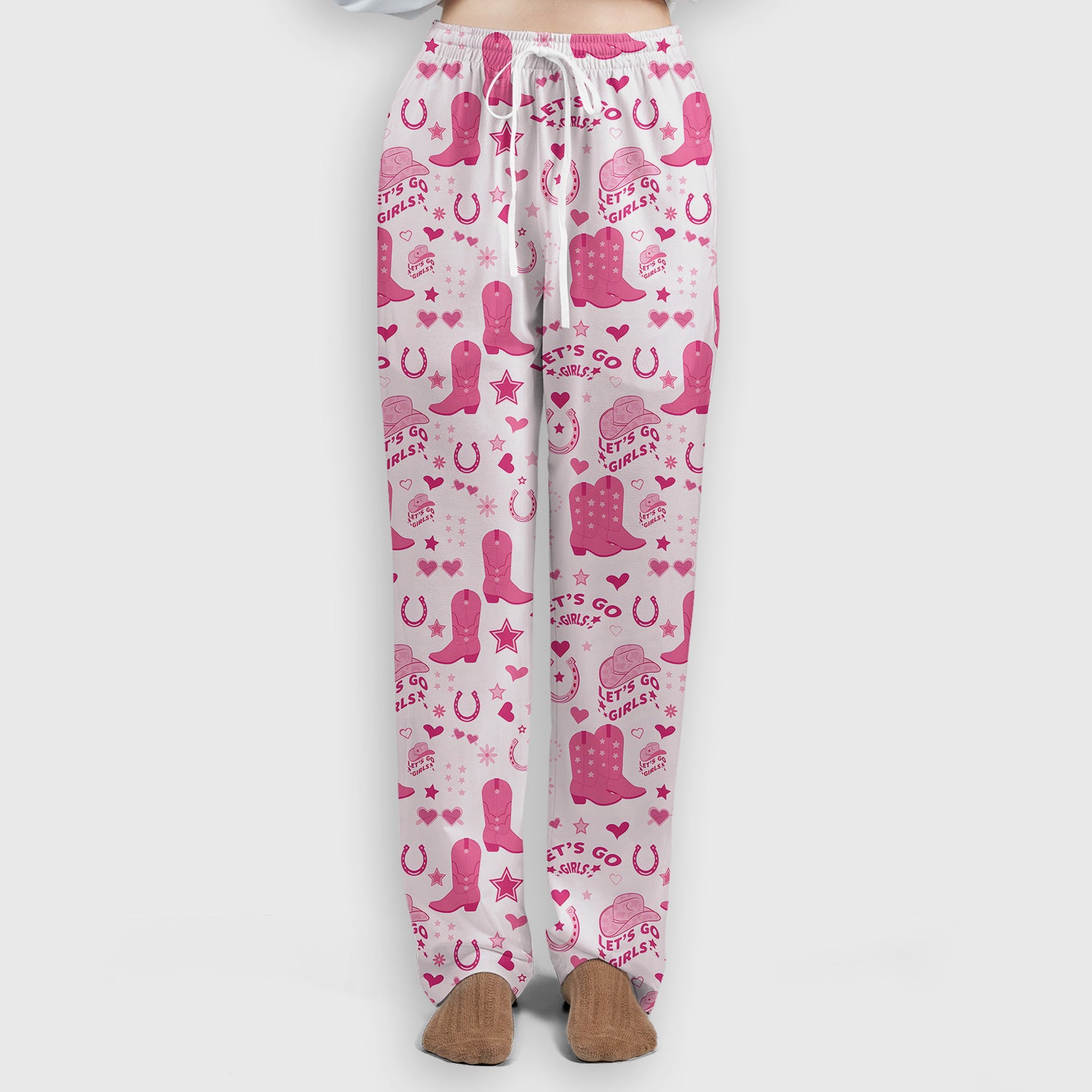Pink Cowgirl Boots Print Scrub Set, Scrub Pants and V Neck Top