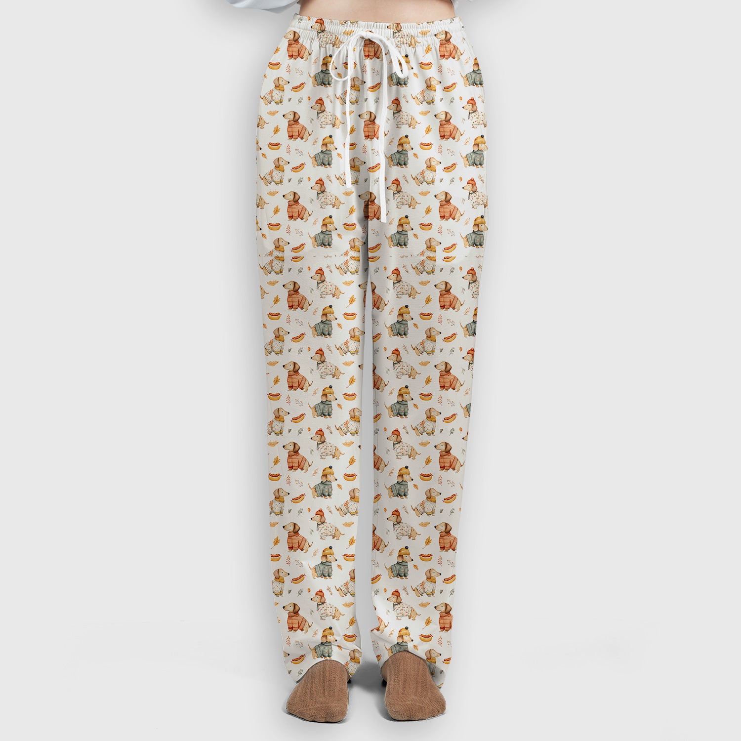 Autumn Dachshund Dog Sweater Print Scrub Set, Breathable Med Uniform