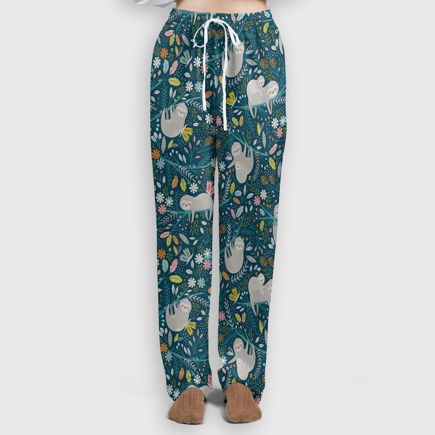 Cute Sloth Jungle Leaf Floral Pattern Scrub Set, Women's Scrub Sets