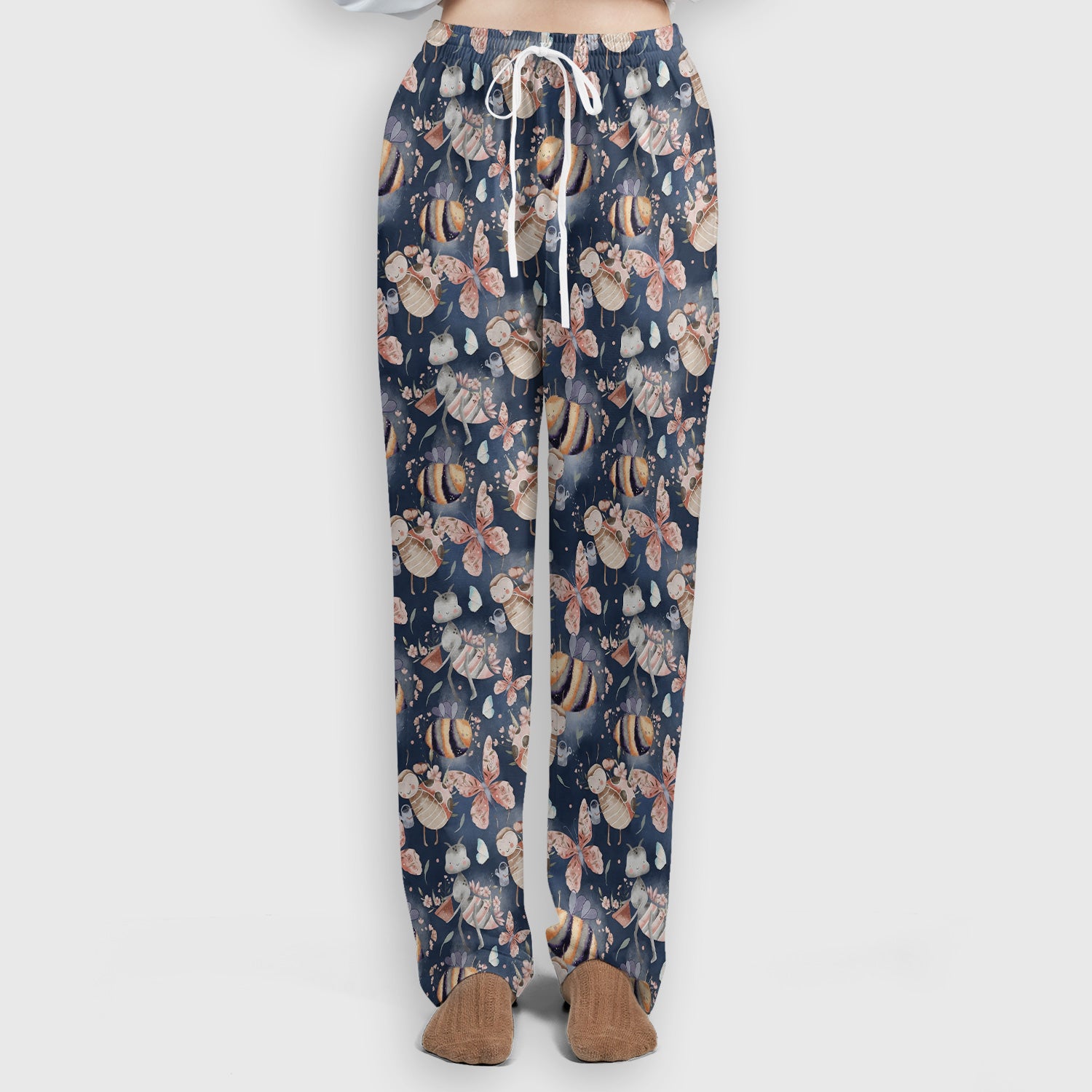Cute Whimsical Bee Fairy Garden Pattern Scrub Set, Scrub Pants and V Neck Top