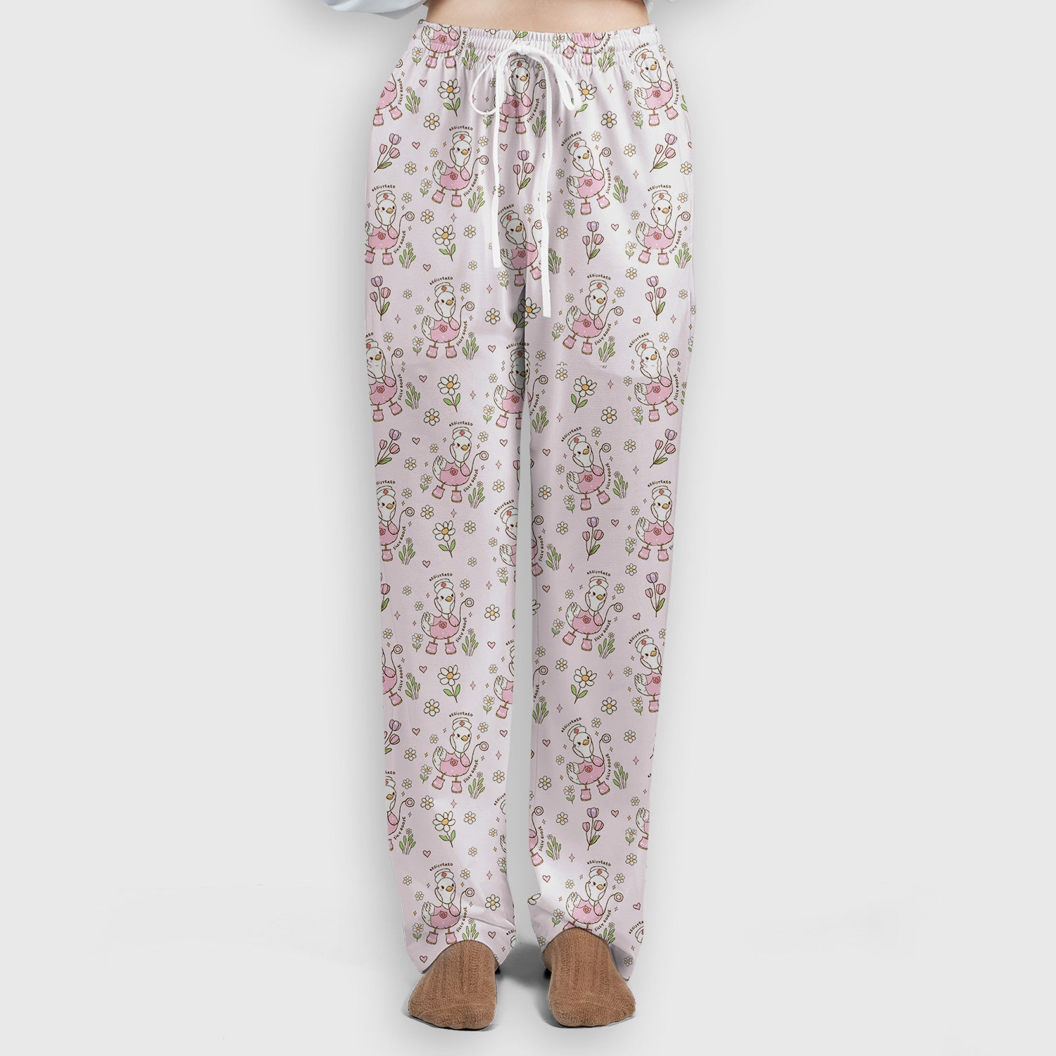 Funny Nurse Goose Daisy Print Scrub Set, Breathable Med Uniform