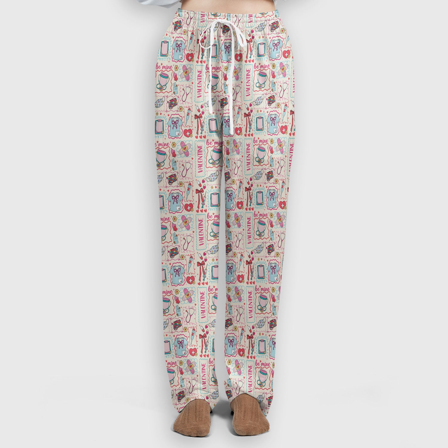 Valentine Medical Hearts Bandages Syringes Scrub Set, Breathable Med Uniform