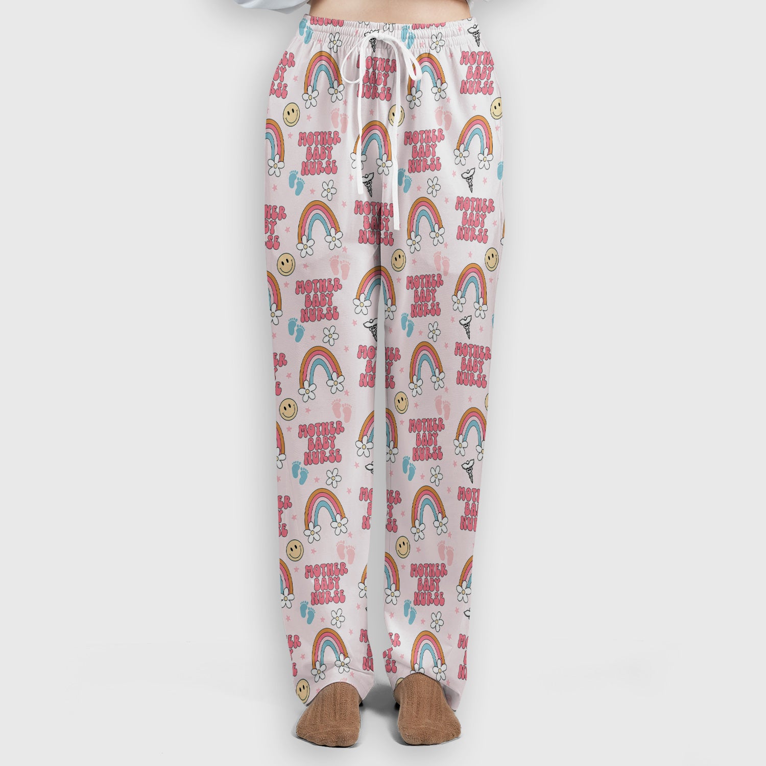 Sweet Mother Baby Nurse Rainbow Pattern Scrub Set, Scrub Pants and V Neck Top