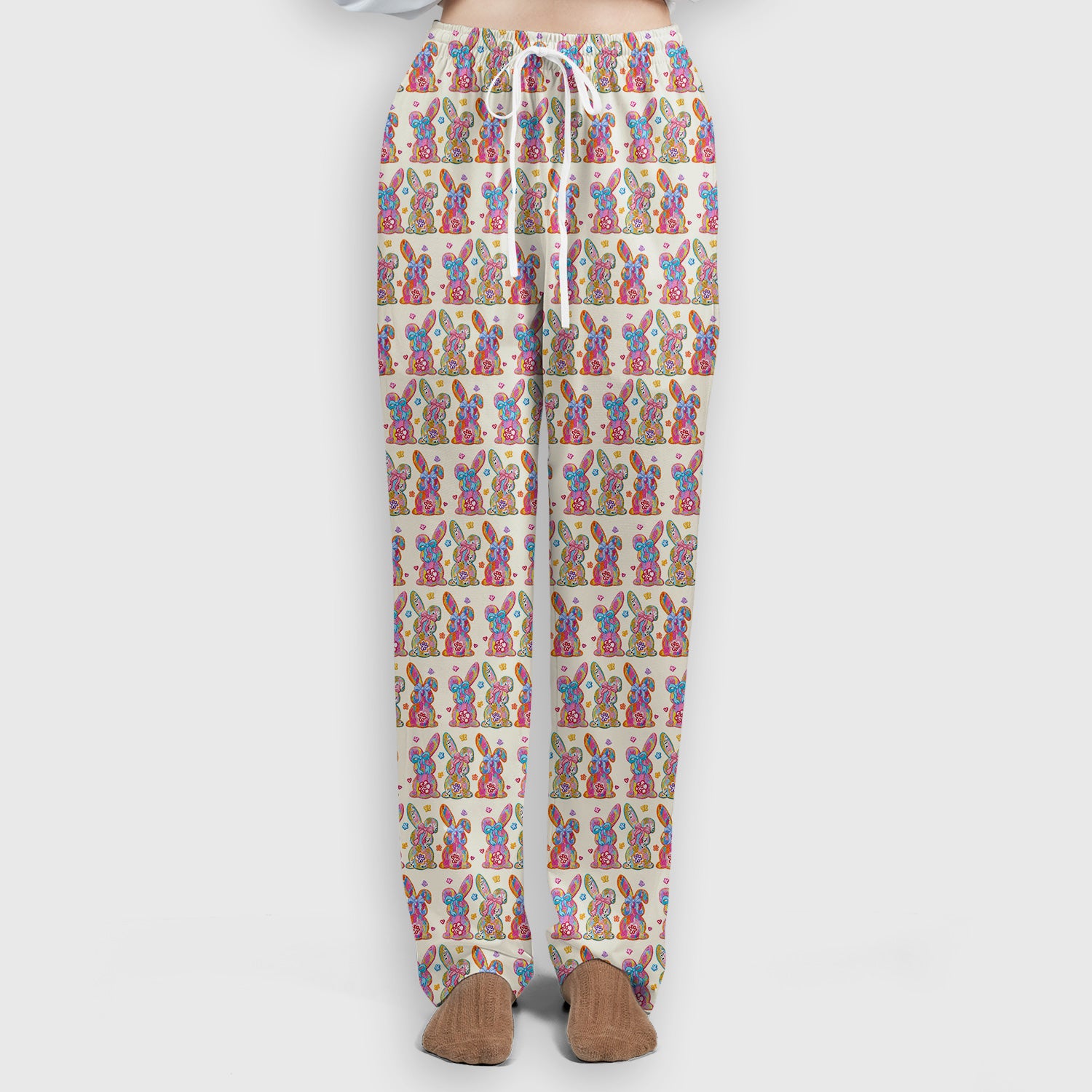 Cute Pastel Bunny Floral Pattern Scrub Set, Breathable Med Uniform