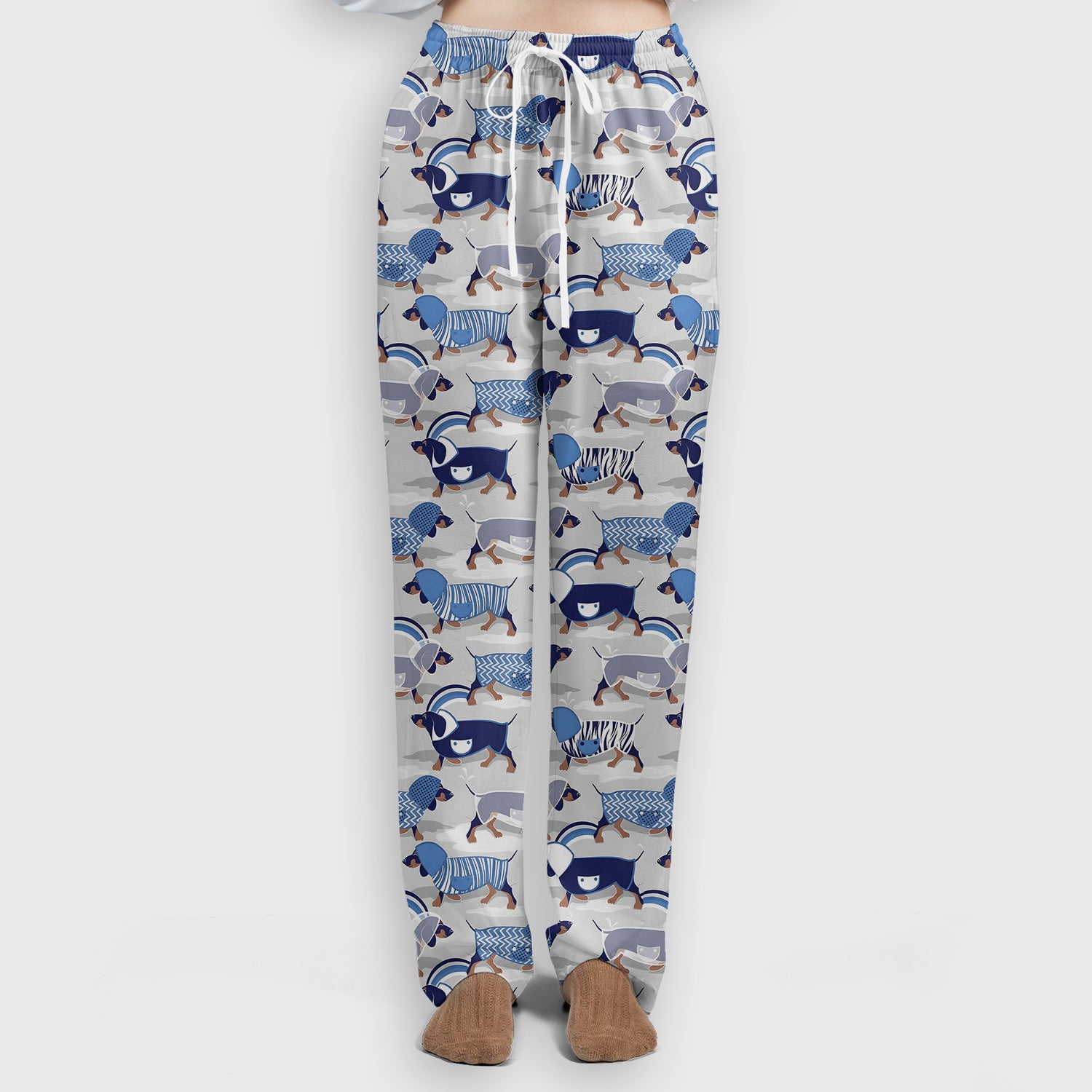 Cute Dachshund Raincoat Parade Pattern Scrub Set, Scrub Pants and V Neck Top