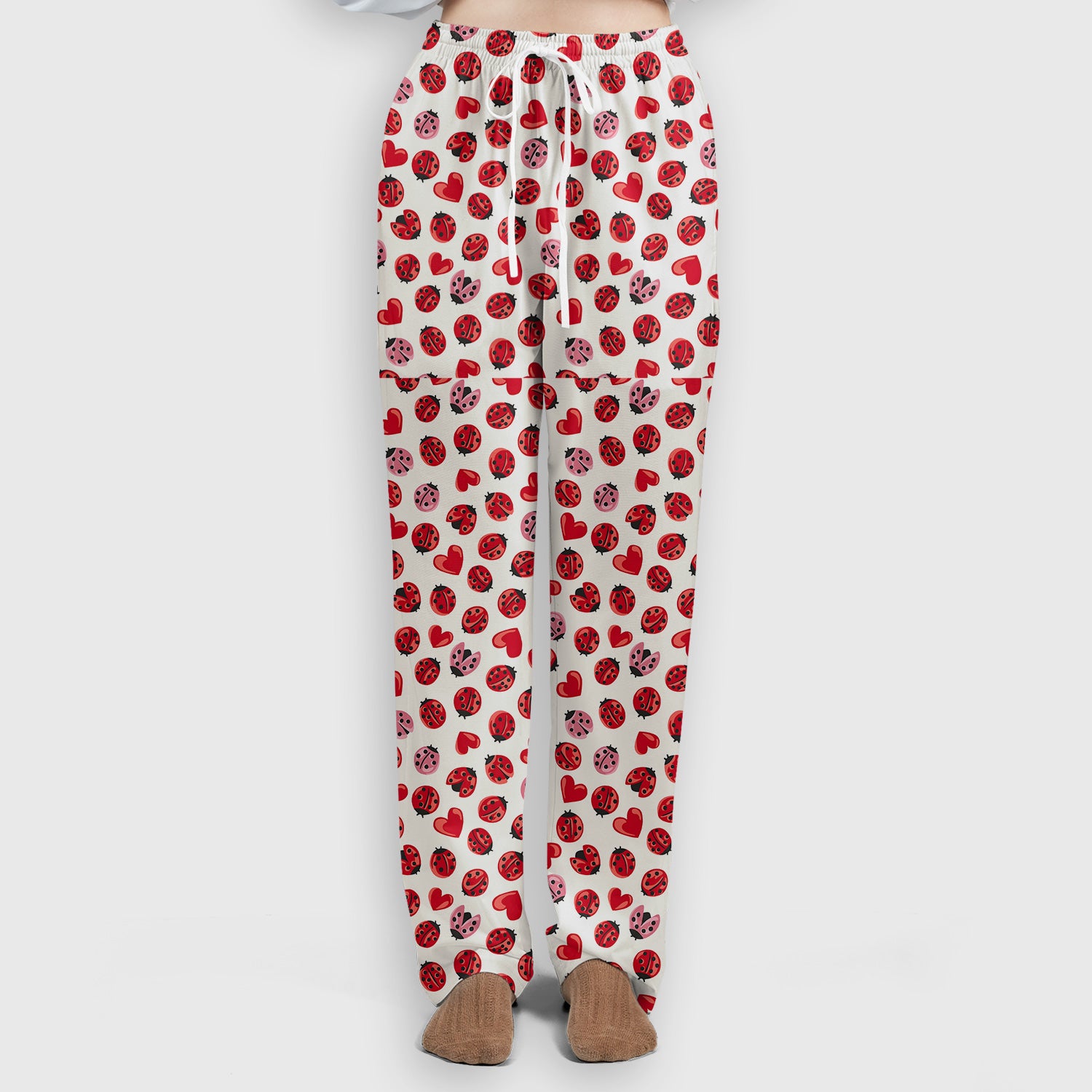Cute Ladybug and Red Heart All Over Print Set, Women's Scrub Sets