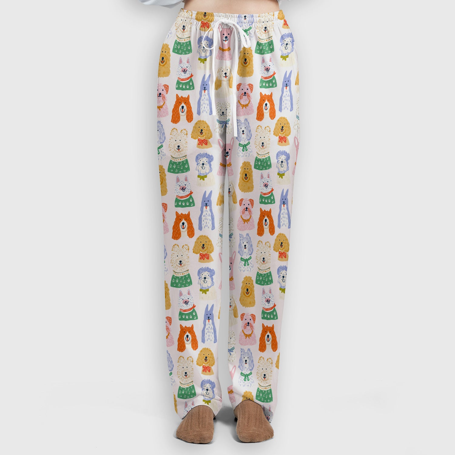 Colorful Dog Faces Cartoon Pattern Scrub Set, Scrub Pants and V Neck Top