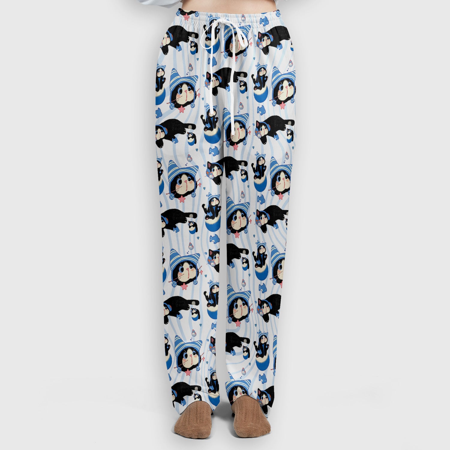 Charming Kitten Fish Pattern Scrub Set, Scrub Pants and V Neck Top