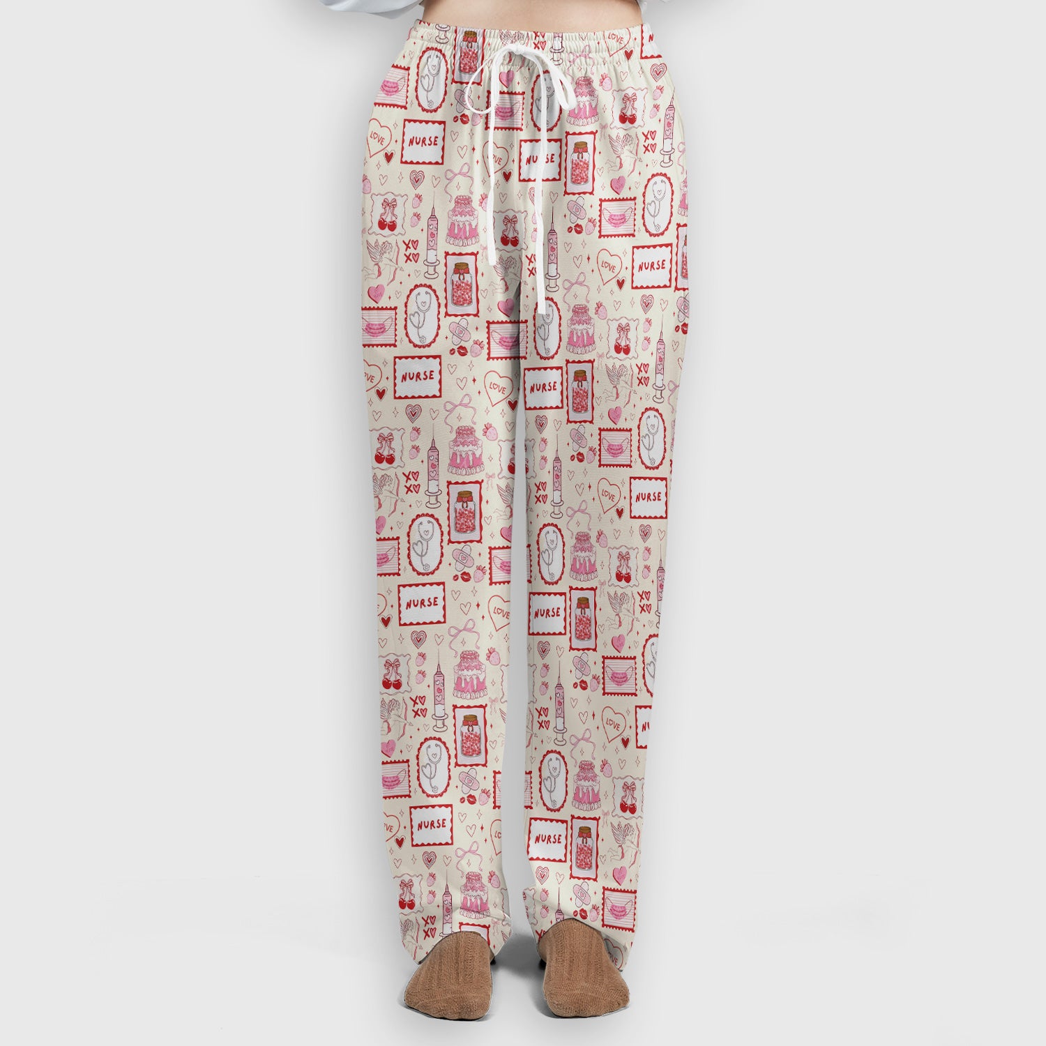 Nurse Icons Hearts Syringes Valentine Scrub Set, Scrub Pants and V Neck Top