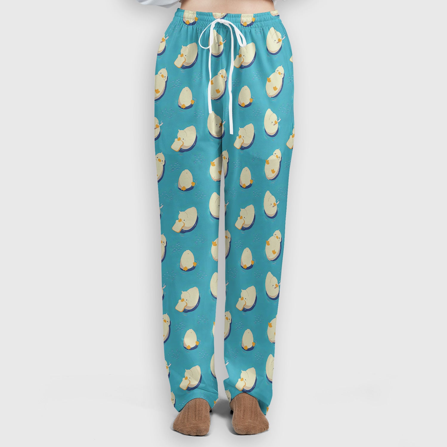 Cute Blue Duck Pond Pattern Scrub Set, Scrub Pants and V Neck Top