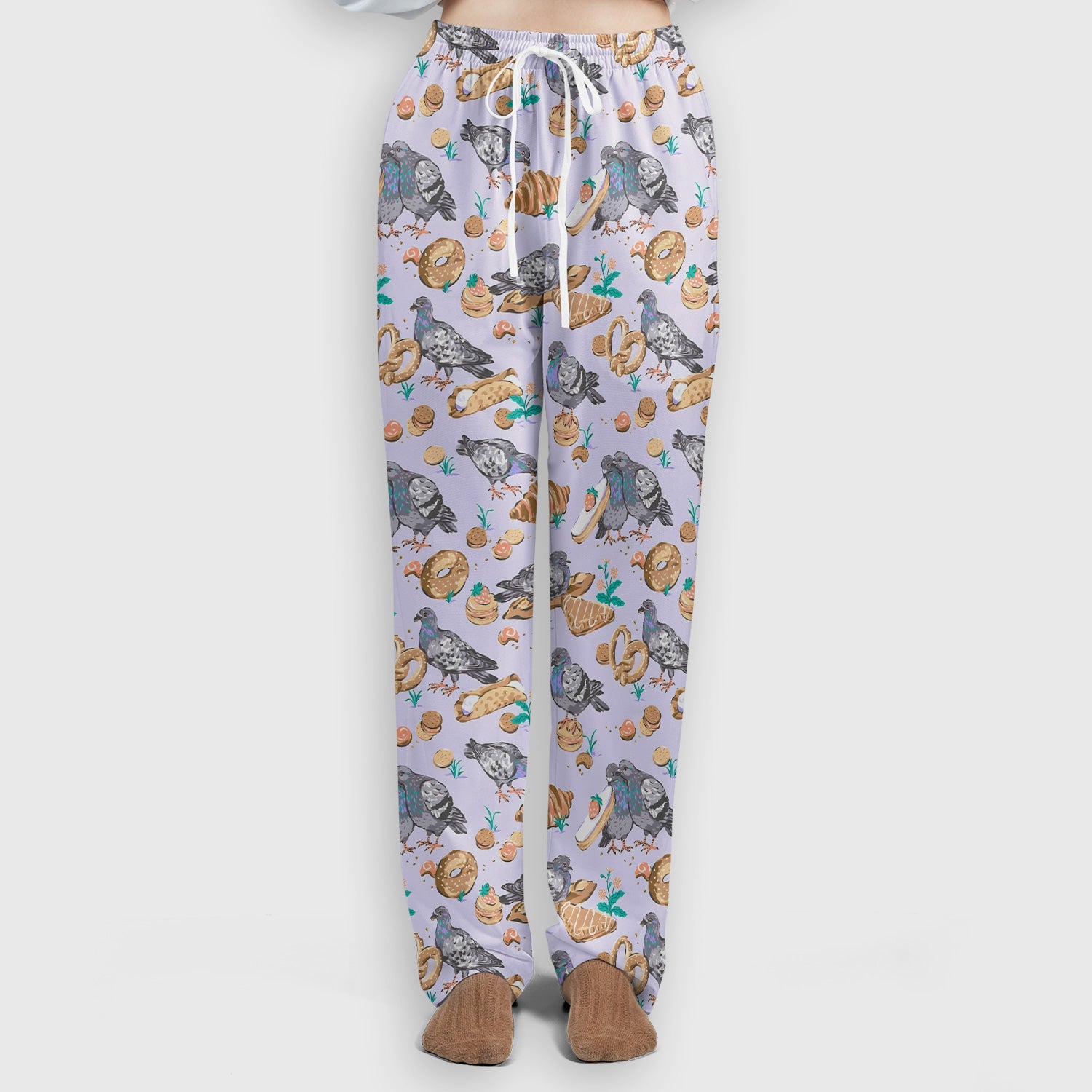 Funny Pigeon Bread Snack Nurse Pattern Scrub Set, Scrub Pants and V Neck Top