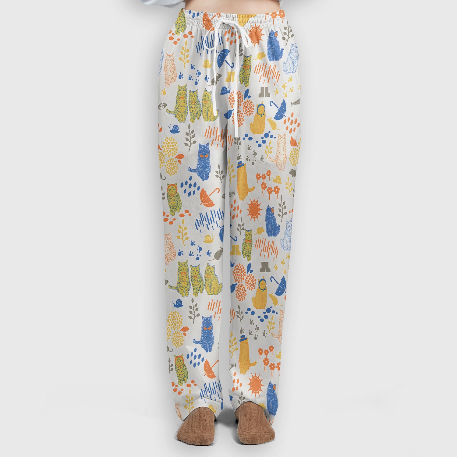 Cozy Rainy Day Cat Lover Nature Nurse Pattern Scrub Set, Scrub Pants and V Neck Top
