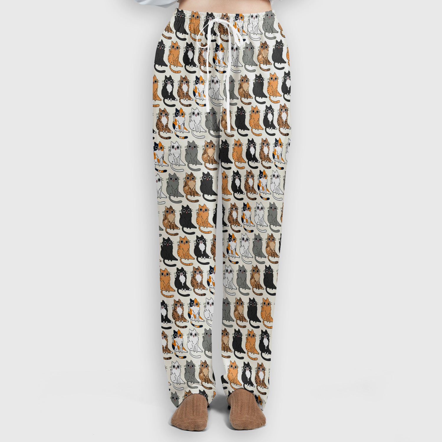 Cute Cartoon Cat Pattern Women's Scrub Set, Scrub Pants and V Neck Top