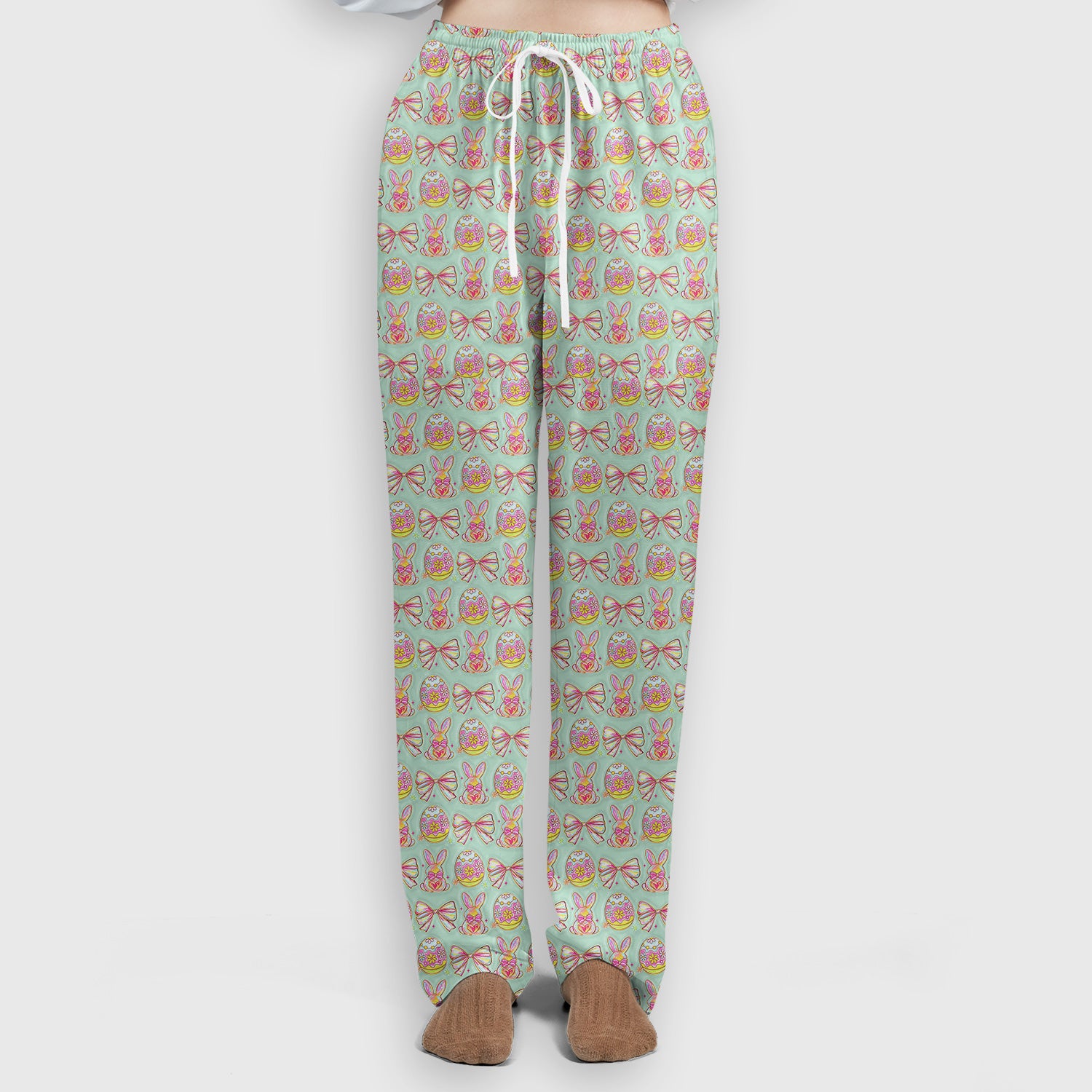 Easter Bunny Pastel Egg Bow Pattern Scrub Set, Breathable Med Uniform
