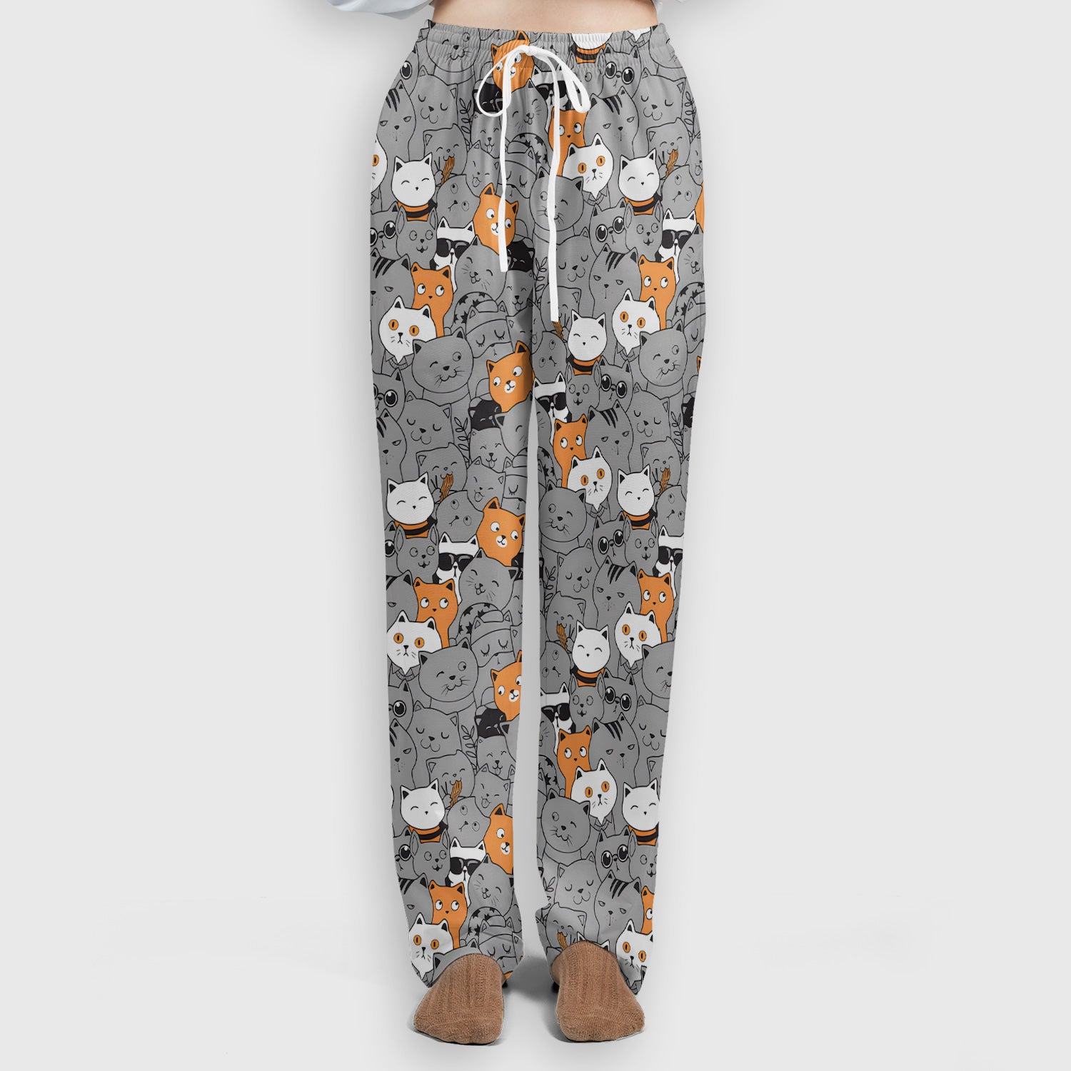 Funny Cats Cute Expressions Pattern Scrub Sets, Scrub Pants and V Neck Top