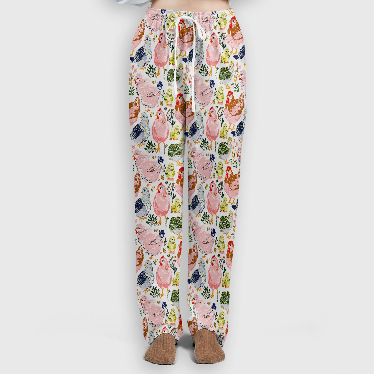 Cute Farm Chicken Hen Chick Pattern Scrub Set, Scrub Pants and V Neck Top