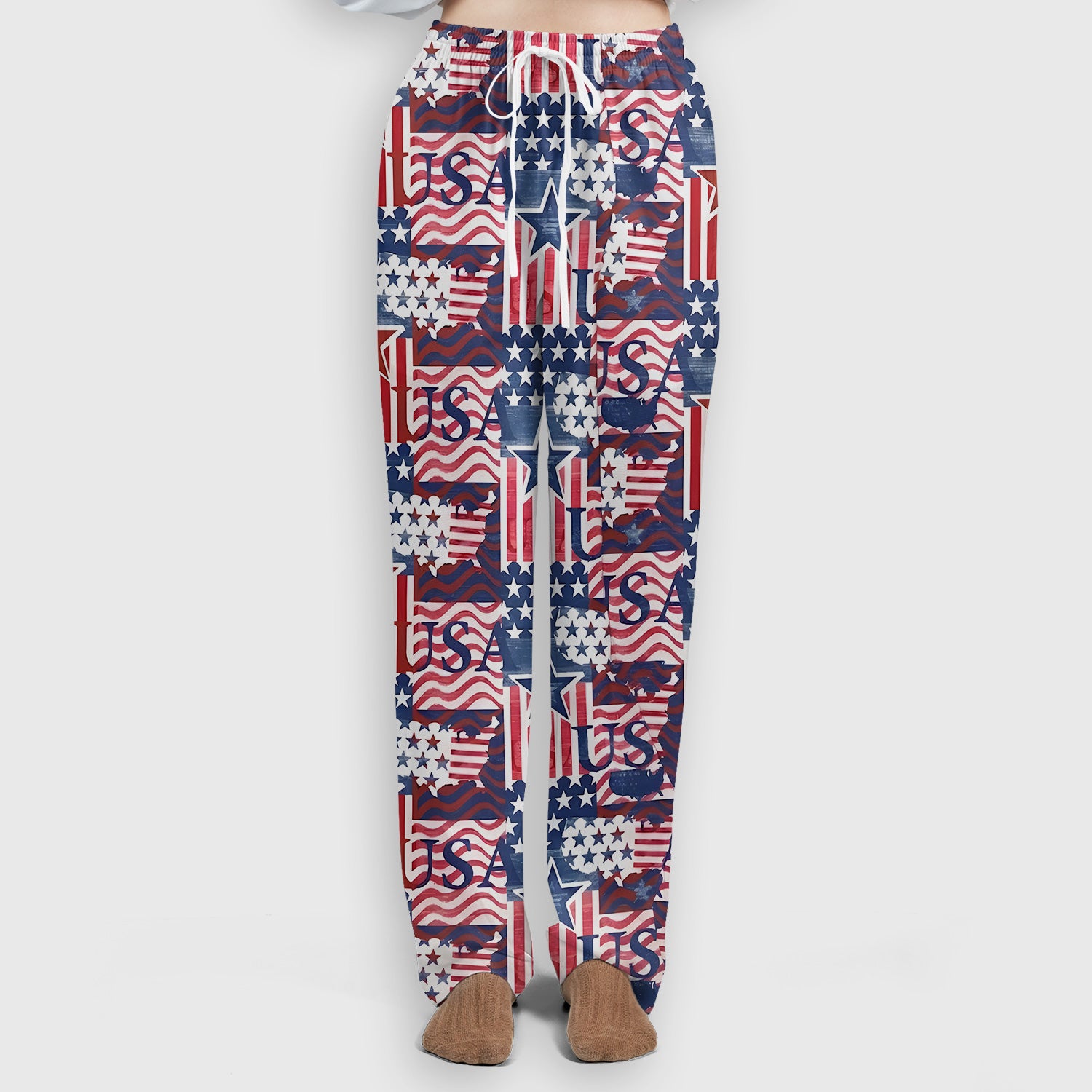 Patriotic USA Star Patchwork Pattern Scrub Set, Scrub Pants and V Neck Top