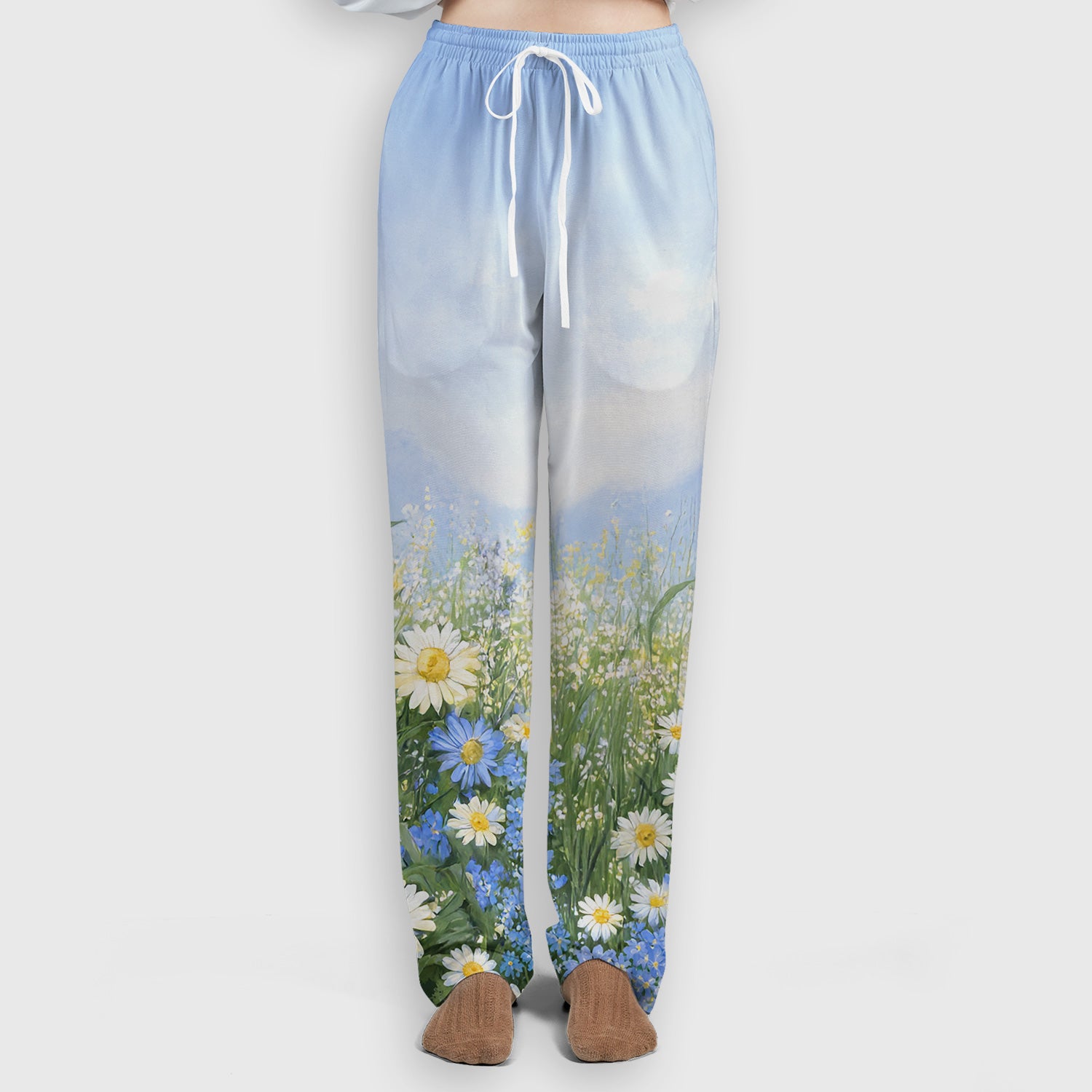Cute Deer Mother Baby With Meadow Pattern Scrub Set, Scrub Pants and V Neck Top