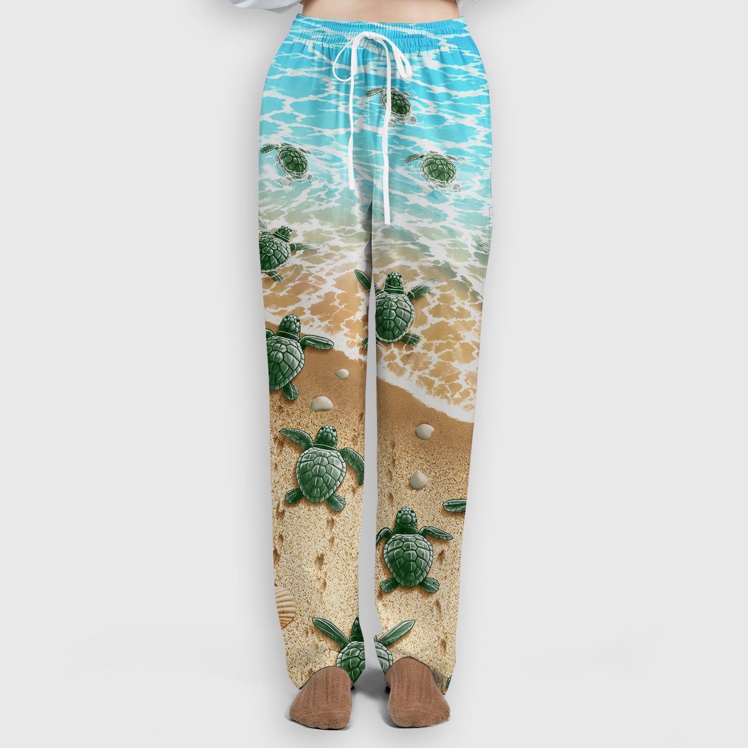 Coastal Sea Turtle Beach Pattern Scrub Set, Scrub Pants and V Neck Top