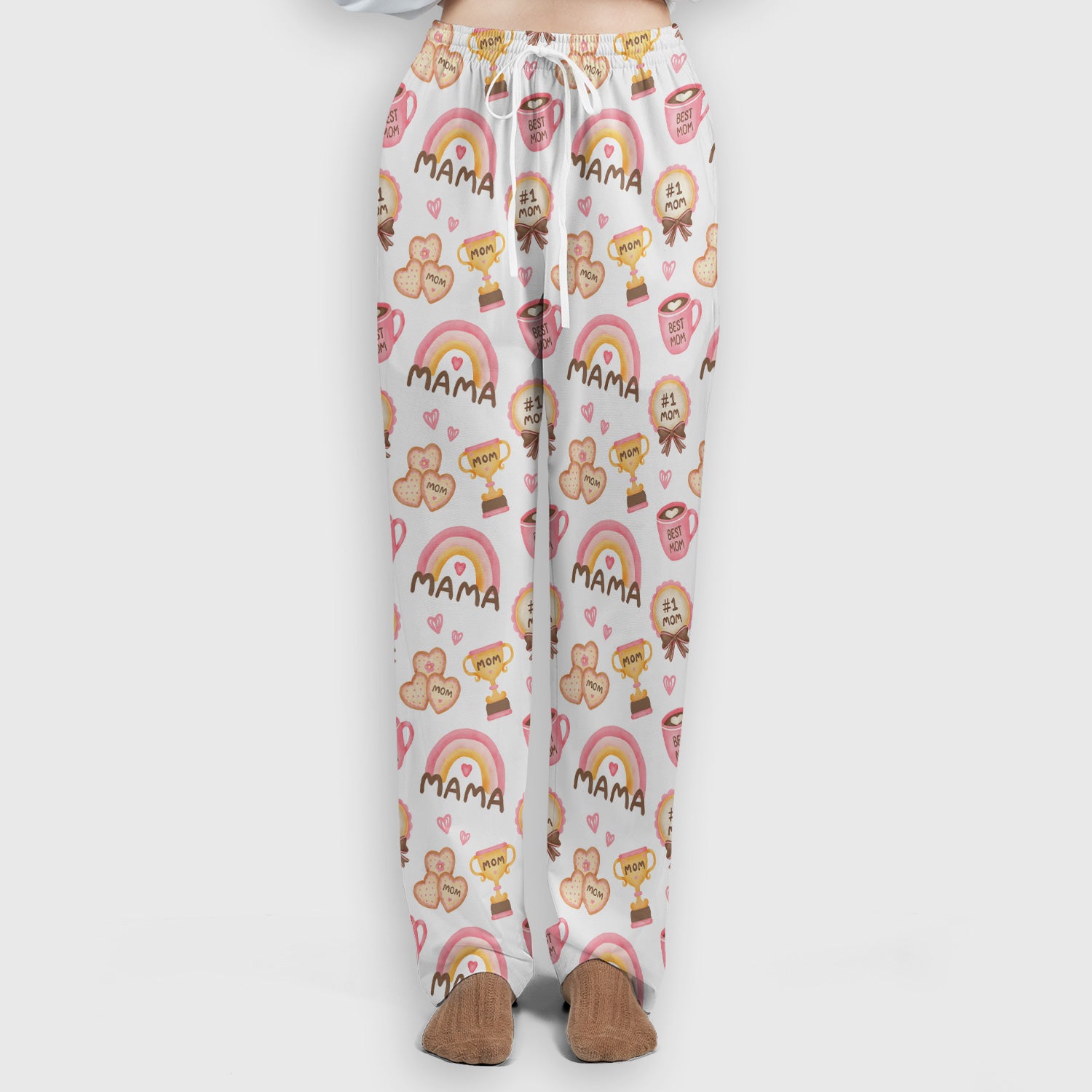 Sweet Nurse Mama Rainbow Trophy Heart Pattern Scrub Set, Scrub Pants and V Neck Top