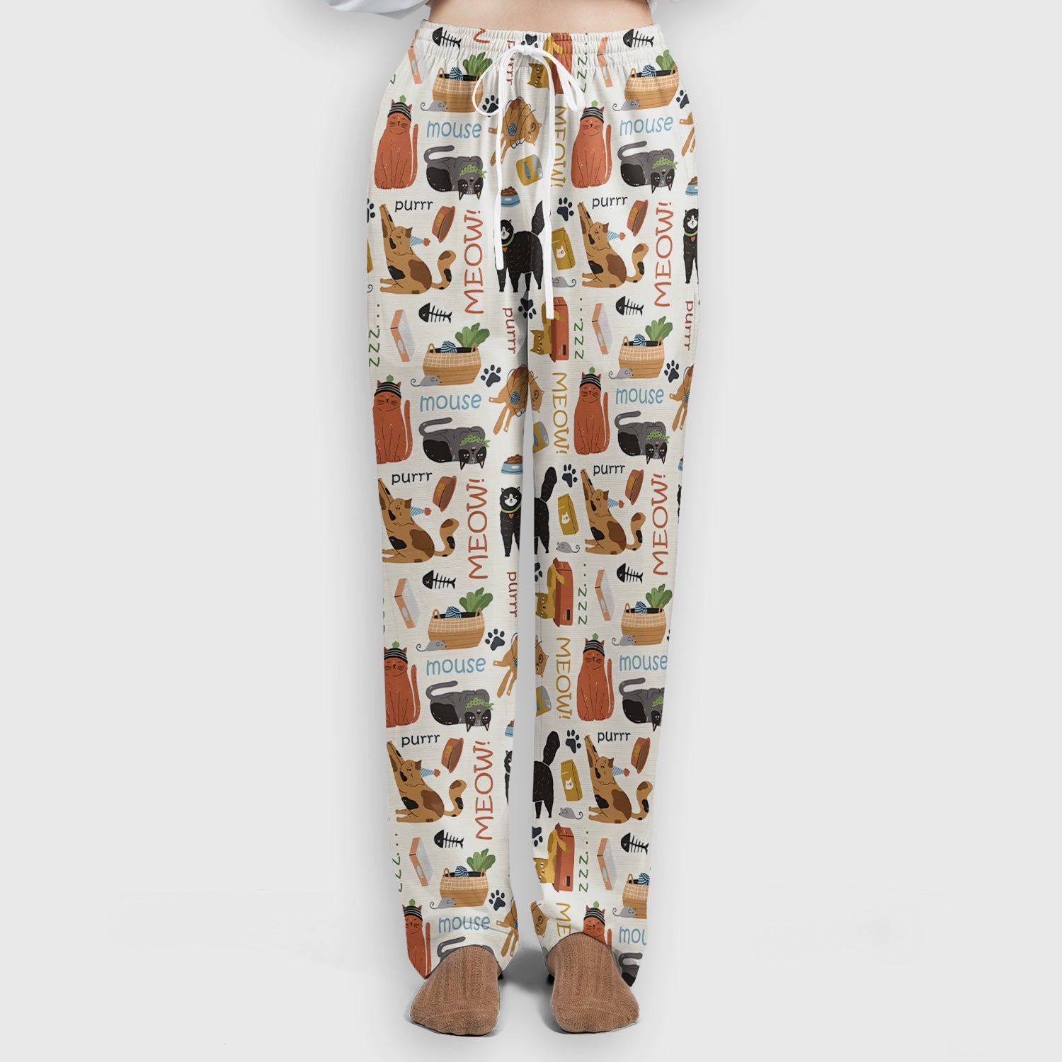Meow Purr Cat Life Print Scrub Set, Women's Scrub Sets
