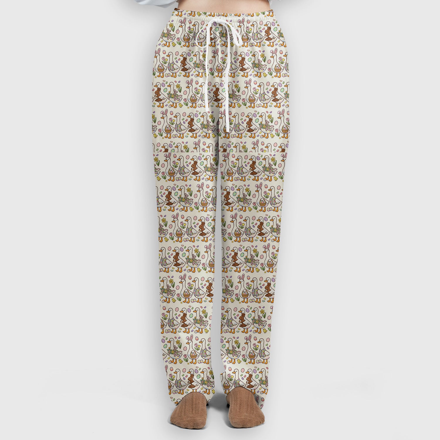 Easter Theme Duck and Bunny Egg Floral Print Scrub Set, Breathable Med Uniform