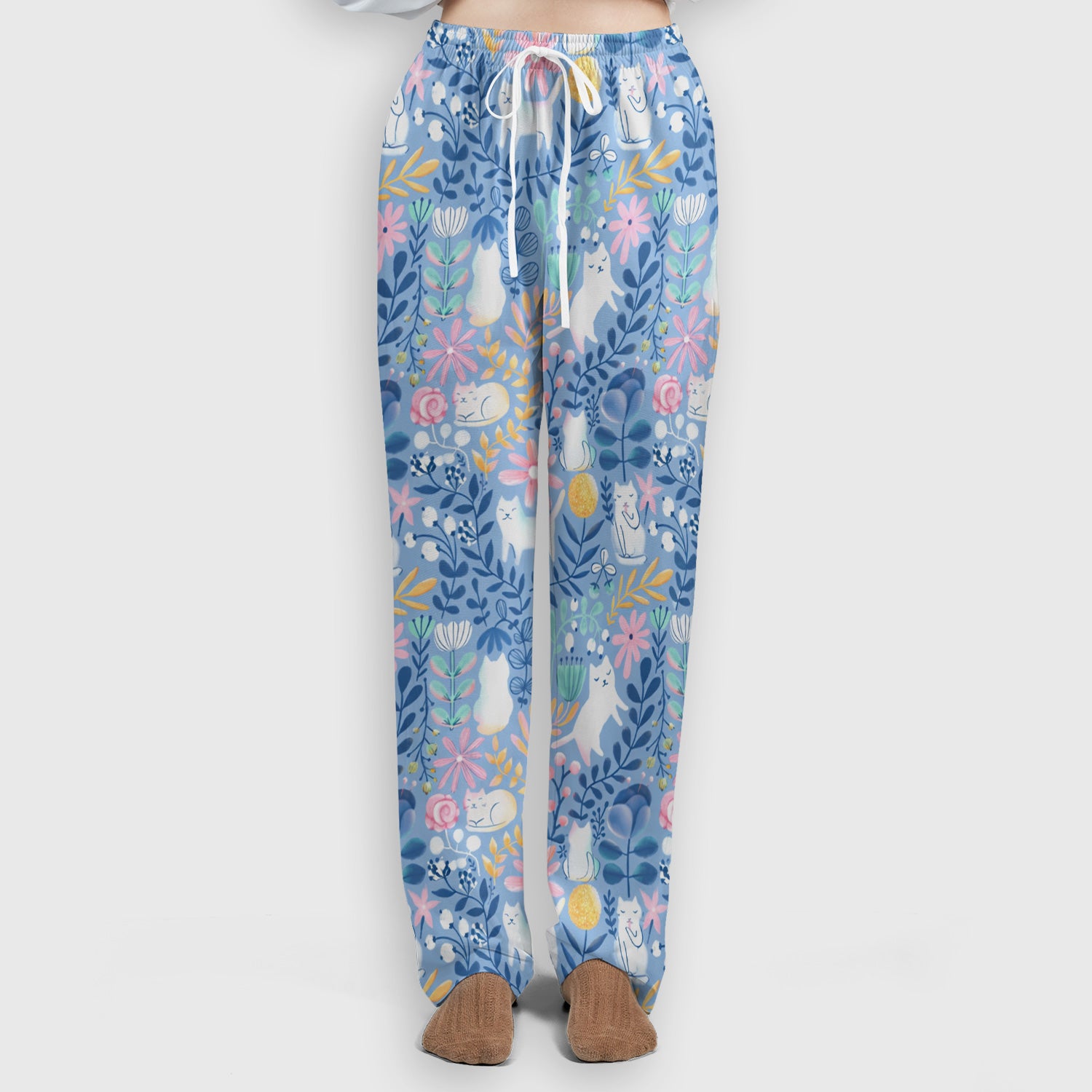 Whimsical Cat Floral Pattern Scrub Set, Women's Scrub Sets