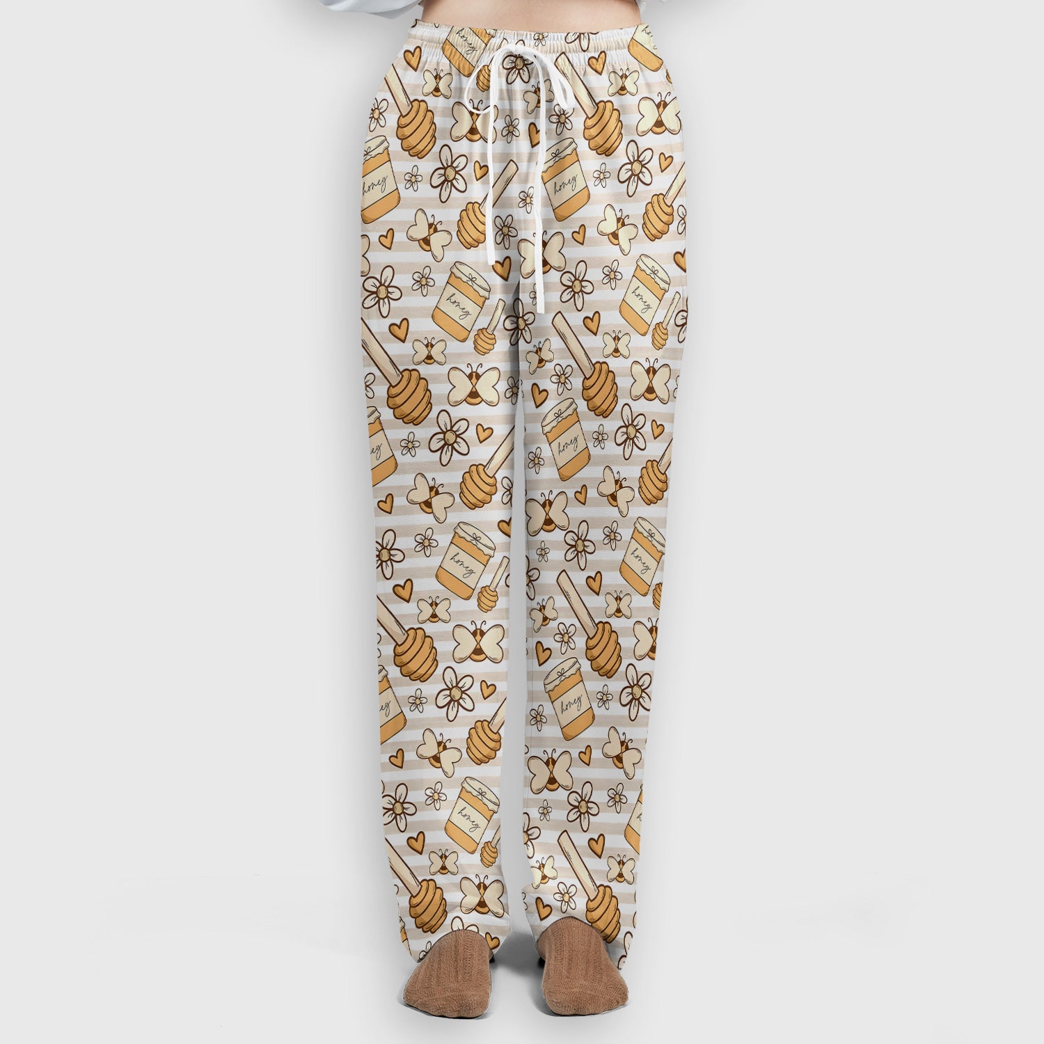 Honey Jar With Daisy Flower Pattern Scrub Set, Scrub Pants and V Neck Top