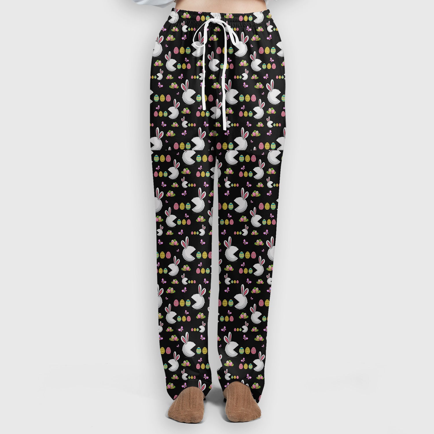 Easter Bunny and Colorful Eggs Print Scrub Set, Breathable Med Uniform