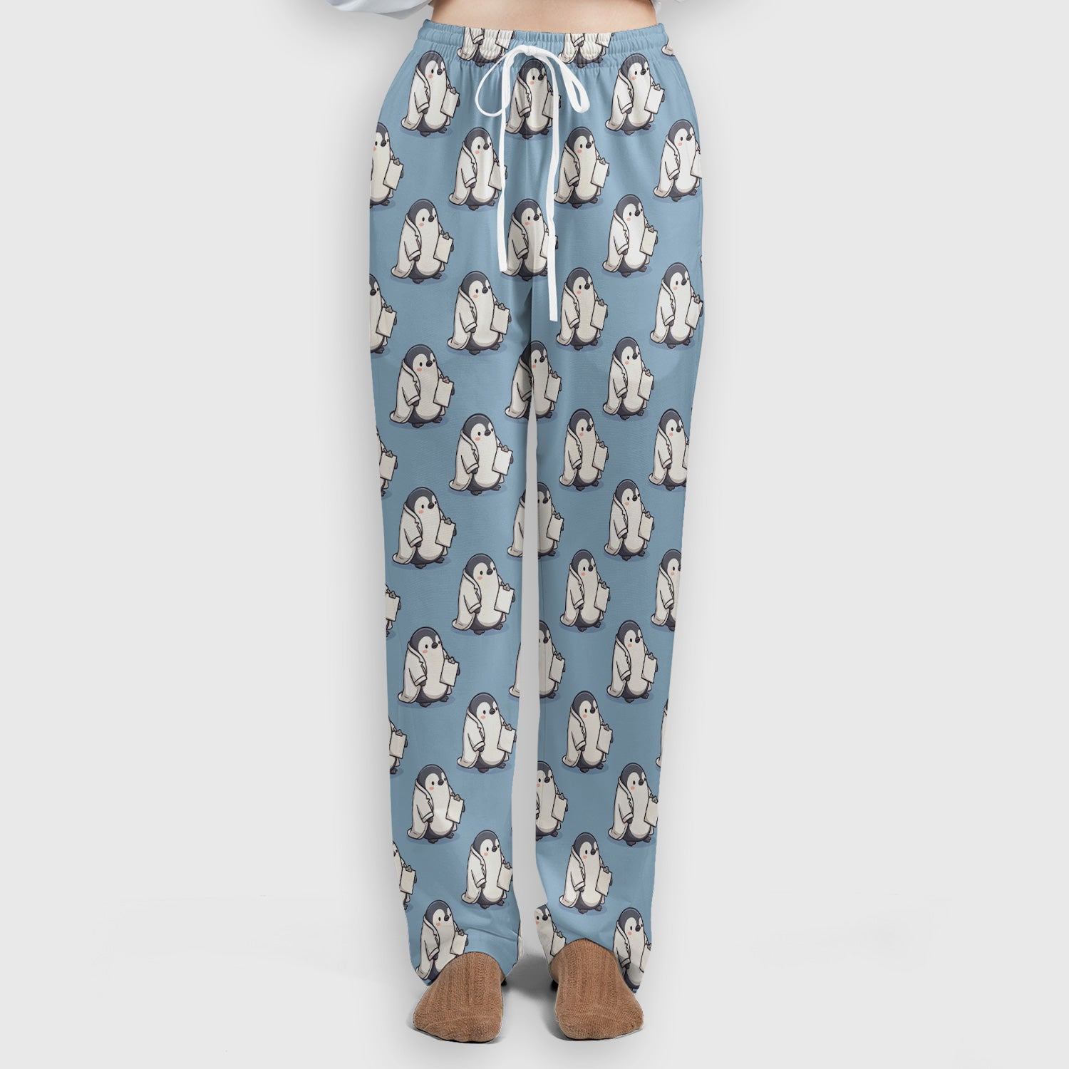Penguin Nurse Medical Pattern Scrub Set, Scrub Pants and V Neck Top