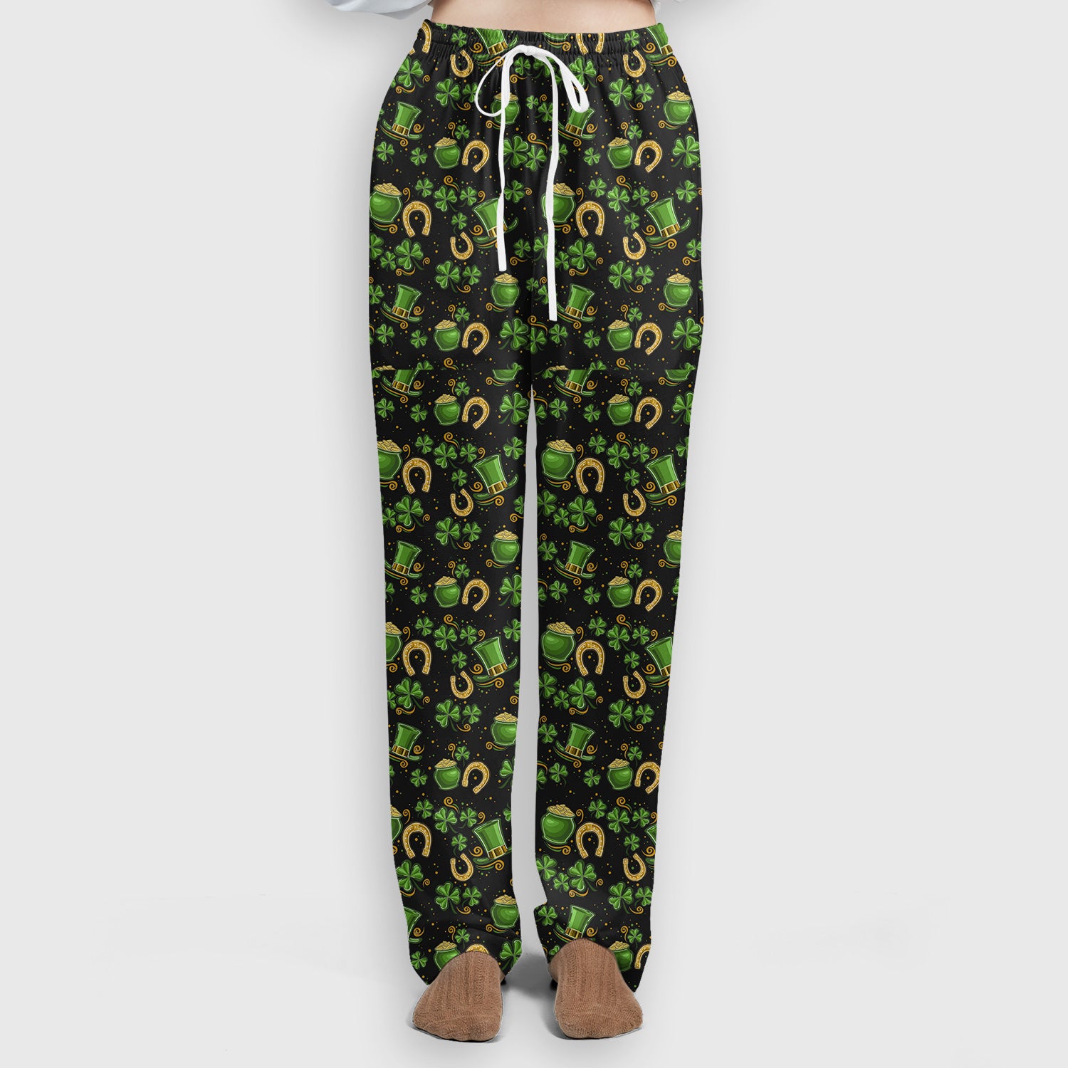 St. Patrick Shamrock Print Scrub Set, Scrub Pants and V Neck Top