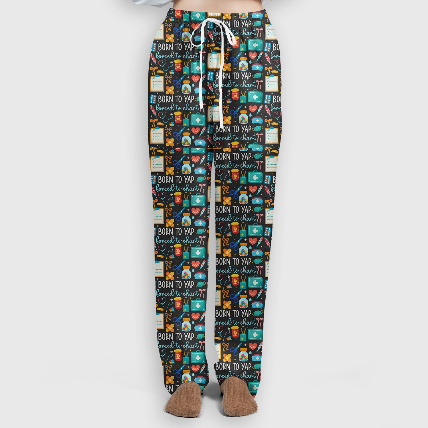 Born To Yap Medical Tools Pattern Scrub Set, Scrub Pants and V Neck Top