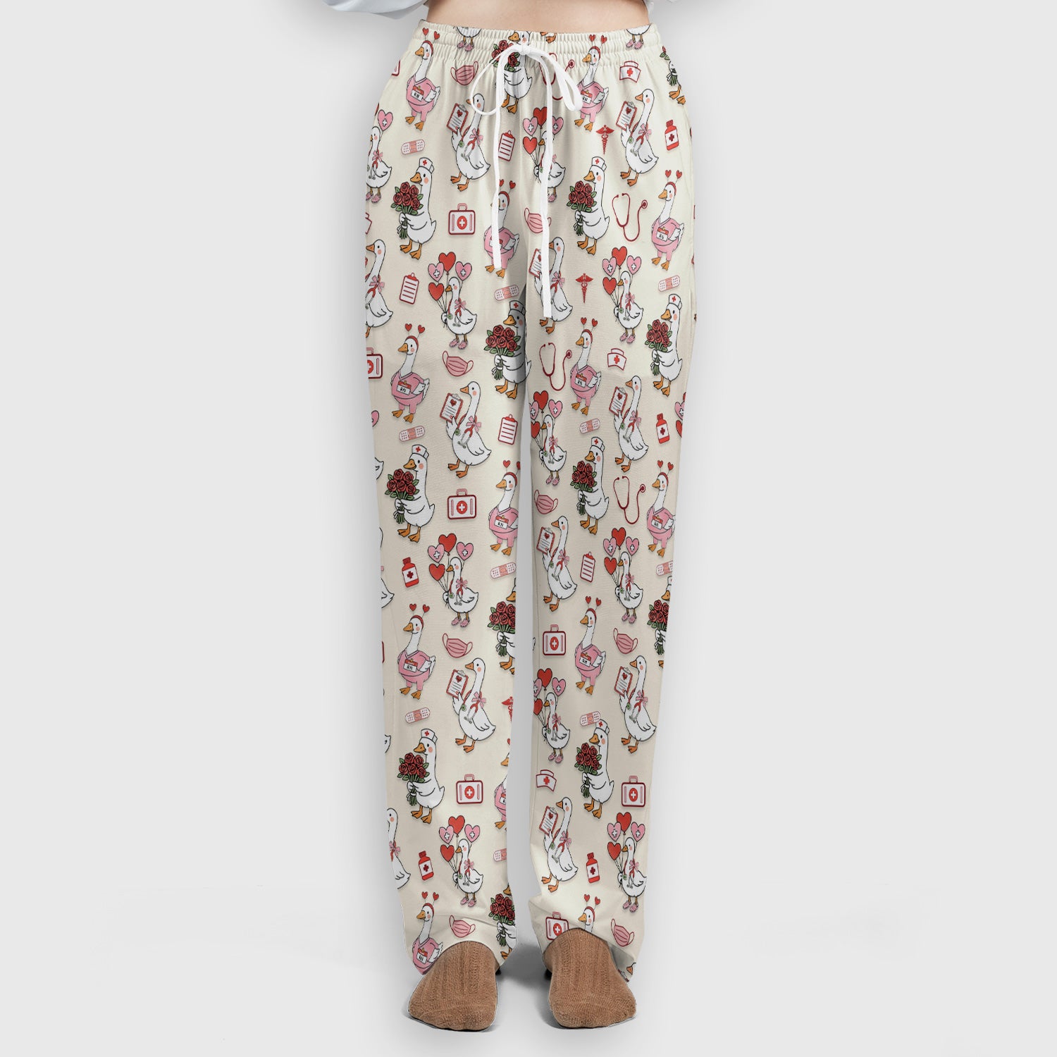 Cute Goose Nurse Medical Pattern Scrub Set, Women's Scrub Sets