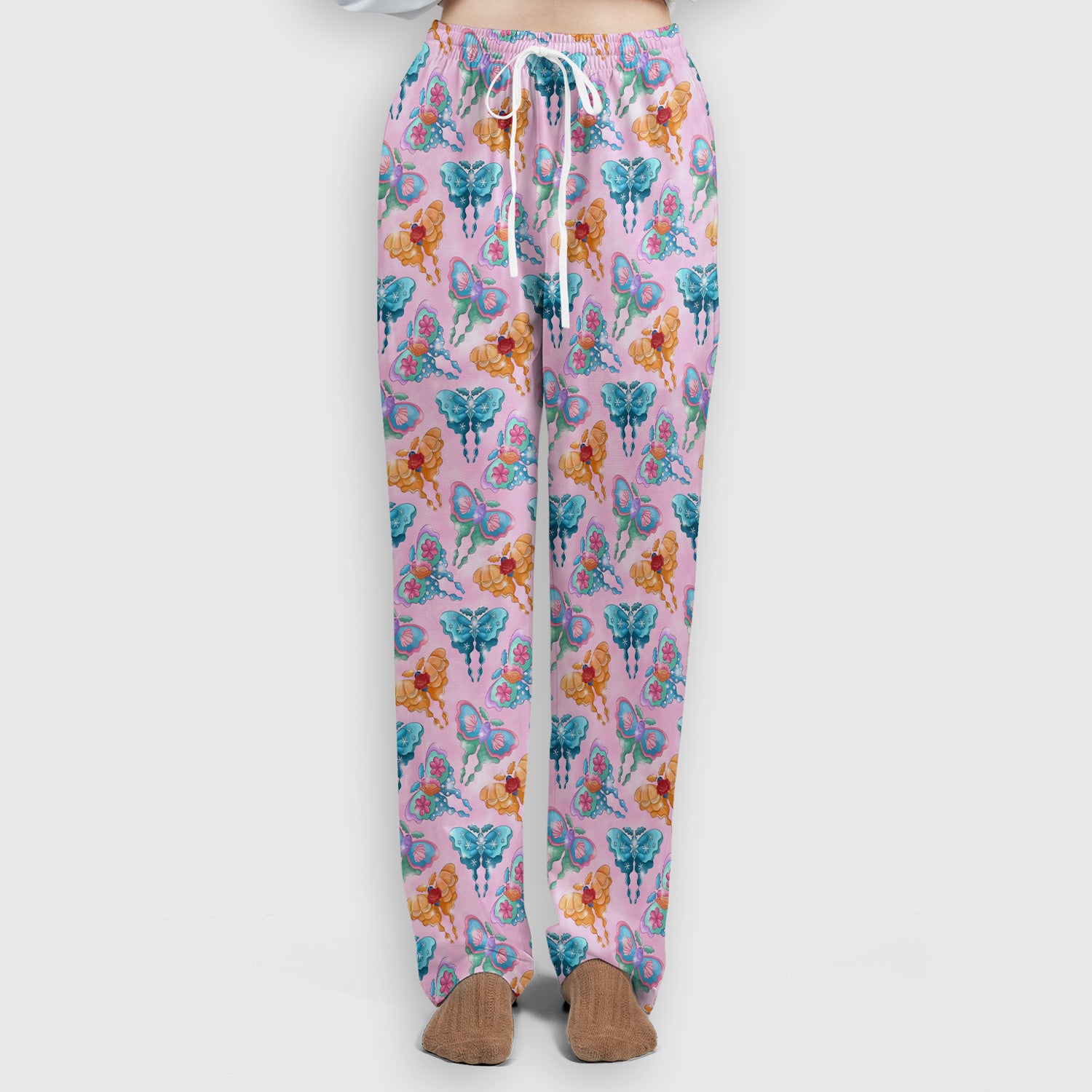 Colorful Butterfly With Floral Blossom Pattern Scrub Set, Scrub Pants and V Neck Top