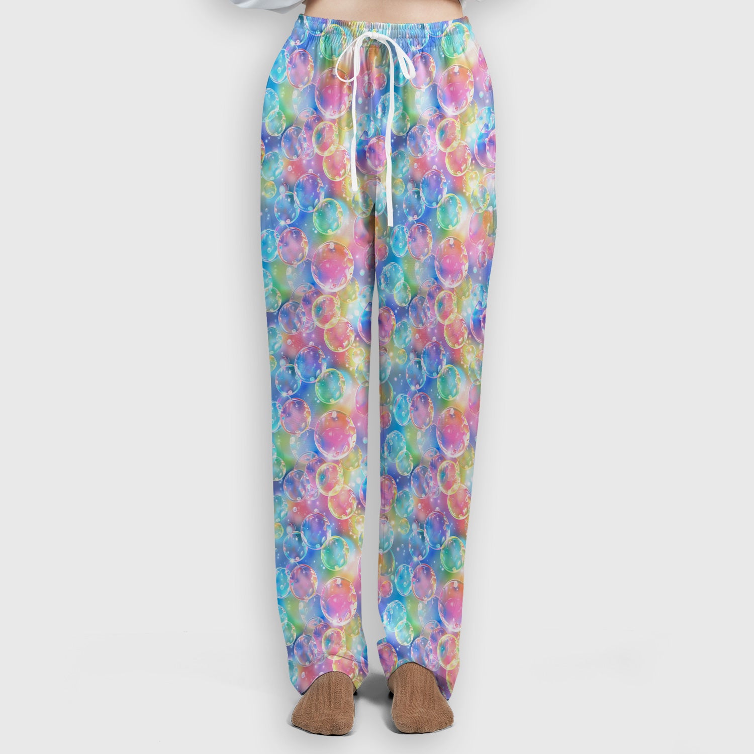 Colorful Floating Soap Bubble Pattern Scrub Set, Scrub Pants and V Neck Top
