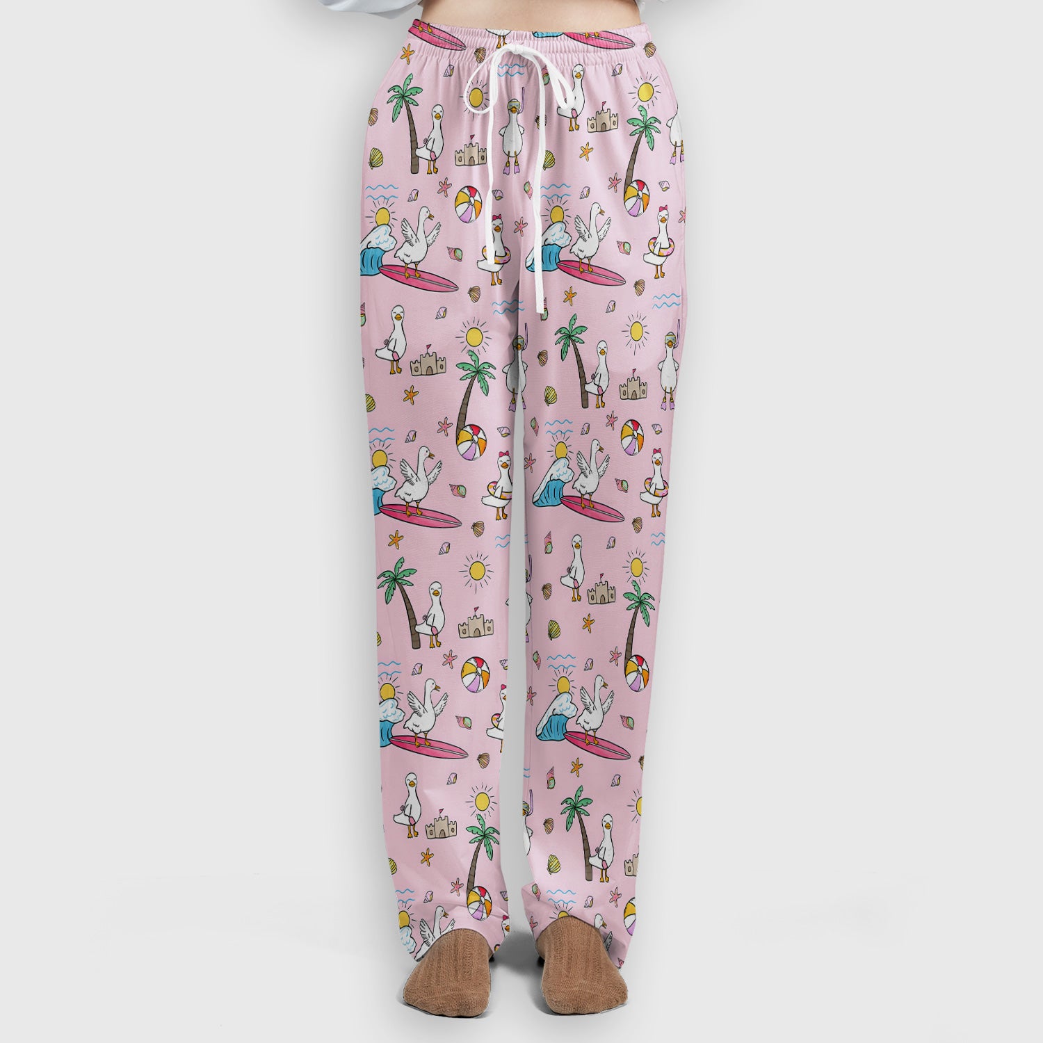 Cute Nurse Seagull Surfboard Beach Palm Tree Pattern Scrub Set, Scrub Pants and V Neck Top