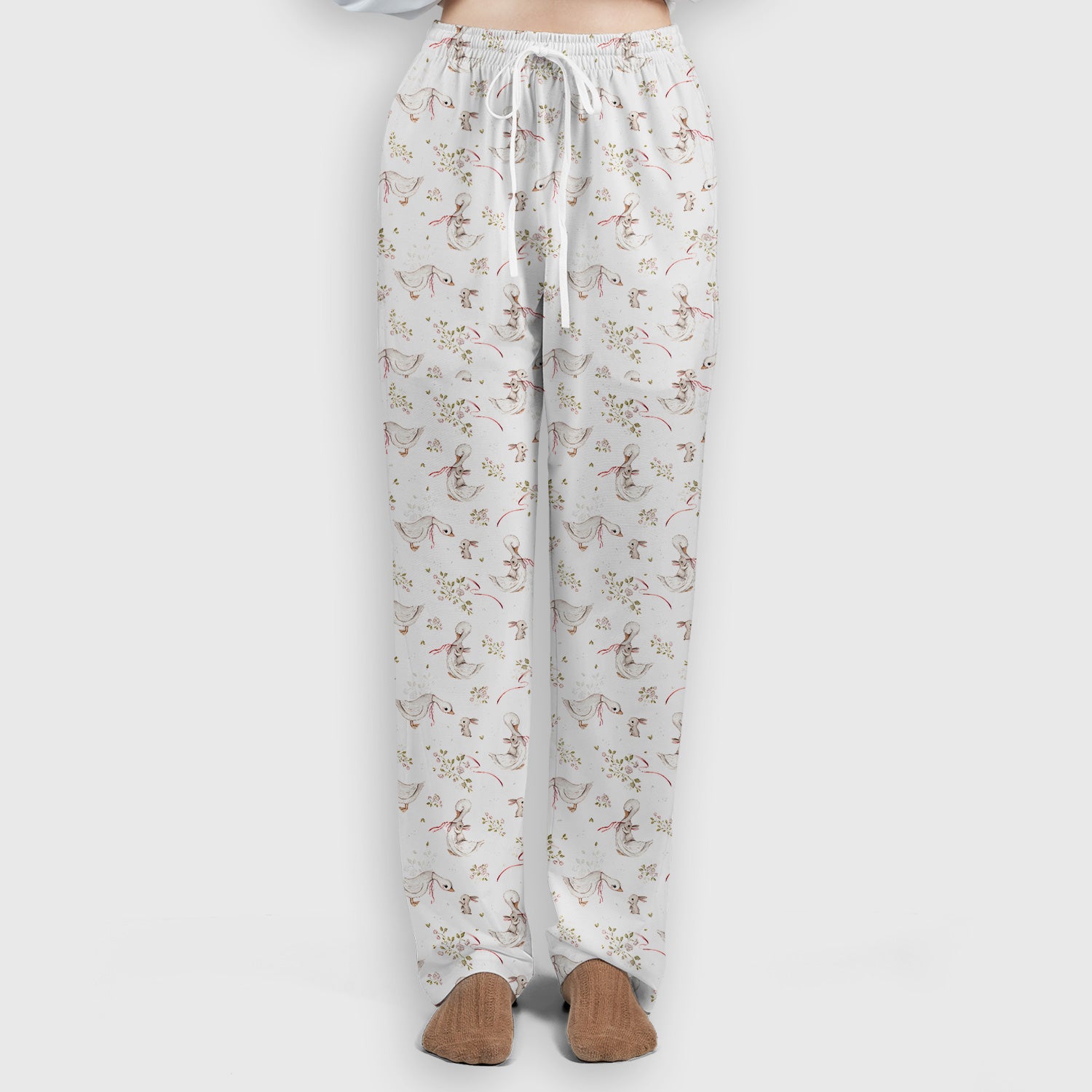 Cute Duck Bunny Floral Print Scrub Set, Breathable Med Uniform