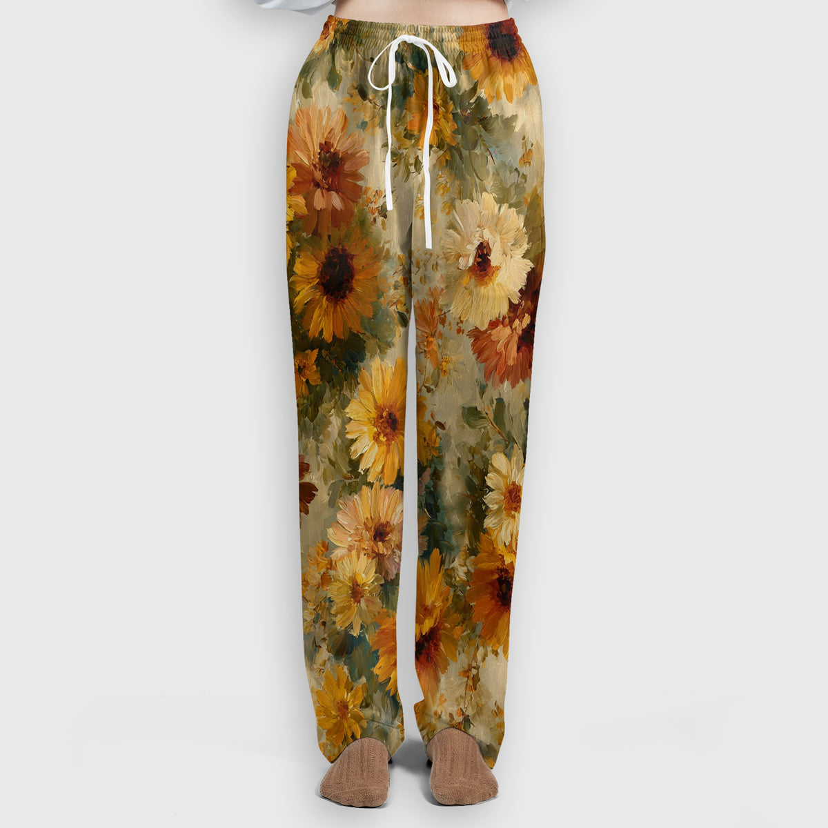 Vintage Sunflower Oil Painting Scrub Set, Scrub Pants and V Neck Top