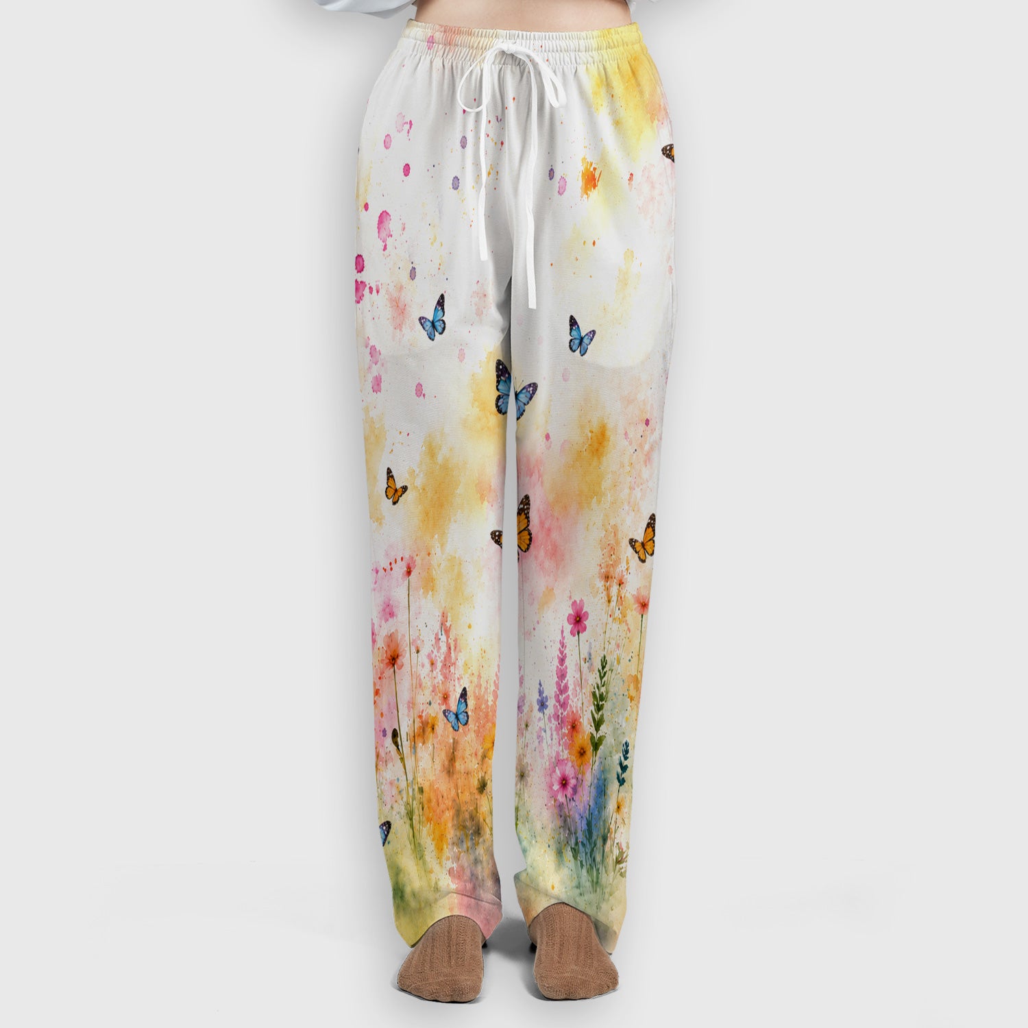 Cute Butterfly Baby Cow Pattern Scrub Set, Scrub Pants and V Neck Top