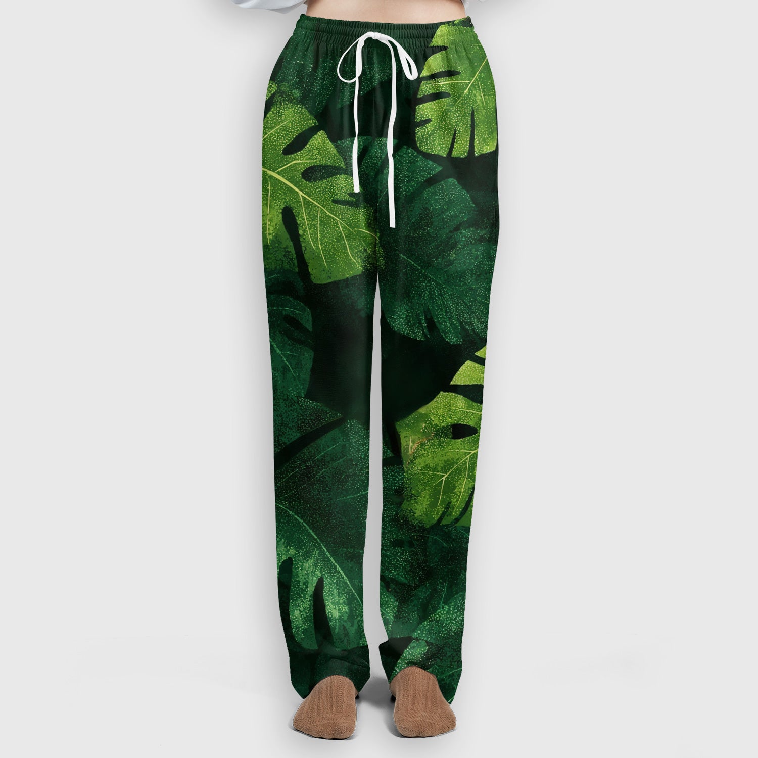 Cute Frog Hiding Jungle Leaves Pattern Nurse Scrub Set, Scrub Pants and V Neck Top