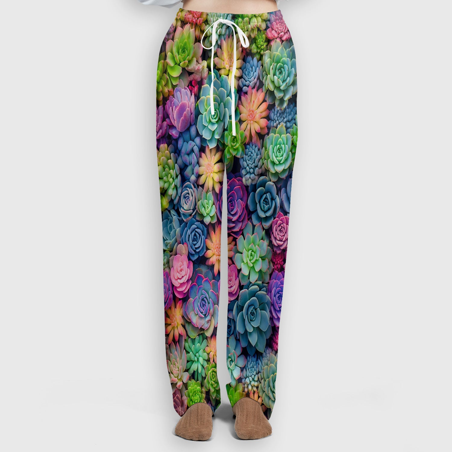 Cute Nurse Scrub Top Boho Succulent Flower Pattern Scrub Set, Scrub Pants and V Neck Top