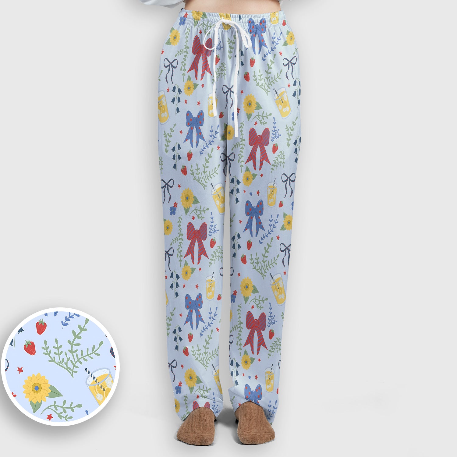 Sweet Summer Bow Nurse, Lemonade Floral Medical Scrub Set, Scrub Pants and V Neck Top
