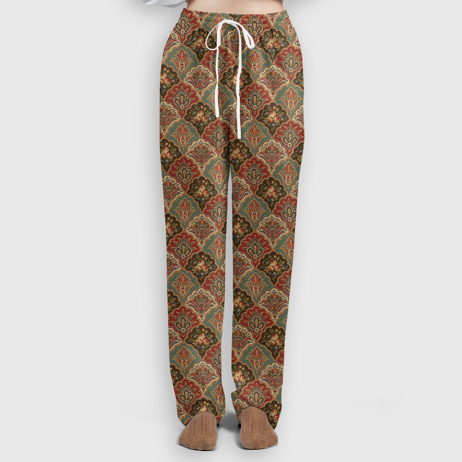 Vintage Floral Paisley Ornament Pattern Scrub Set, Scrub Pants and V Neck Top