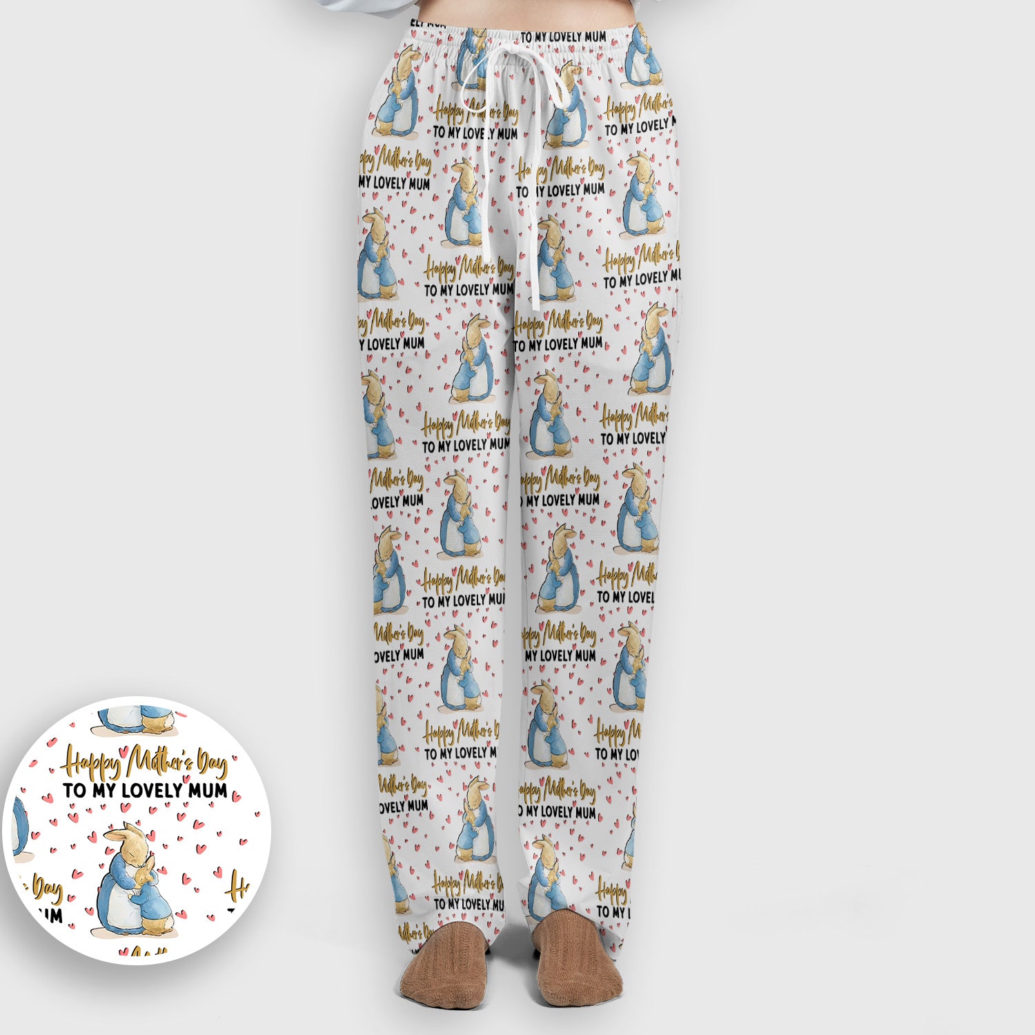 Happy Mothers Day Bunny Love Pattern Scrub Sets, Scrub Pants and V Neck Top