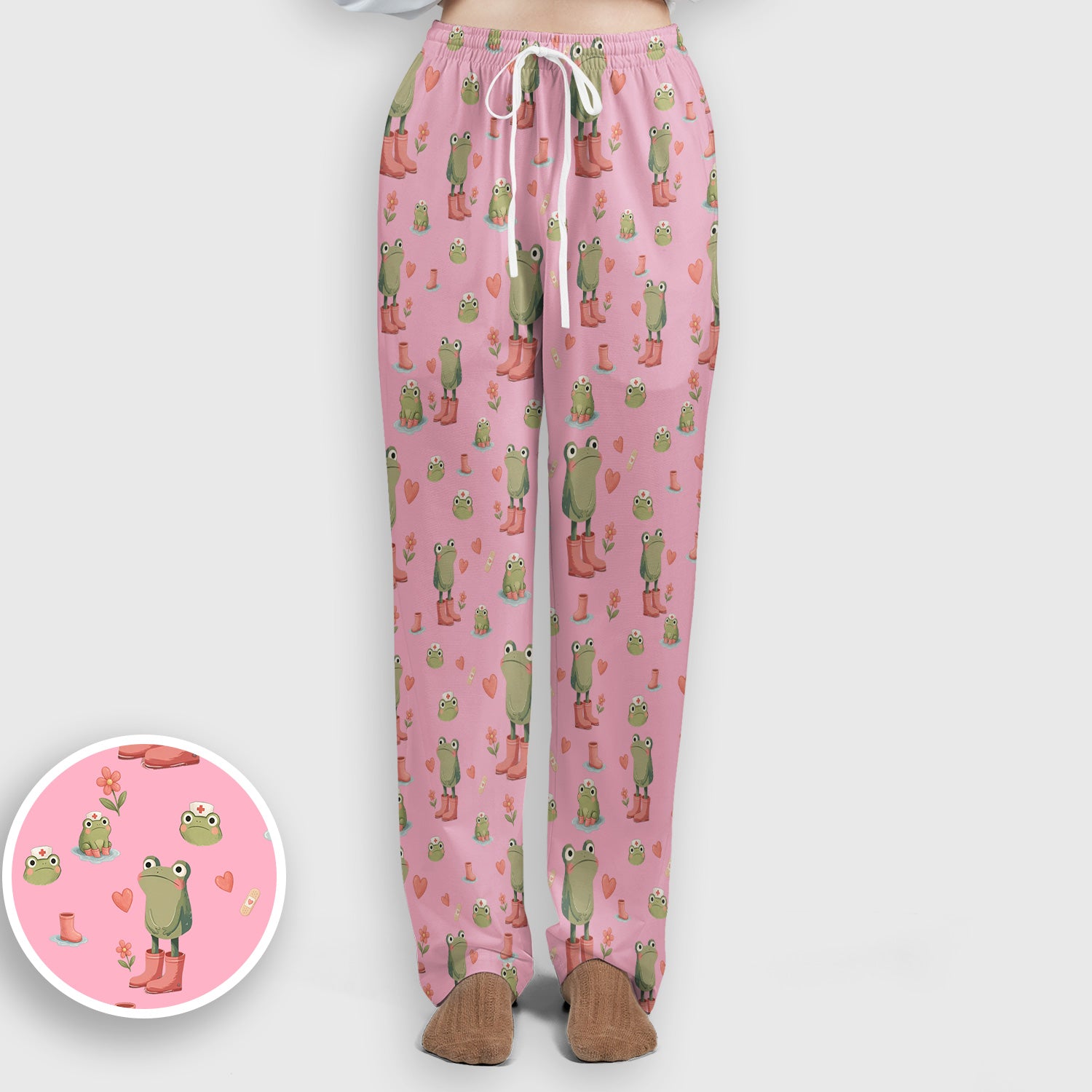 Adorable Frog Boots Heart Pattern Scrub Set, Nurse Uniform Scrubs Set