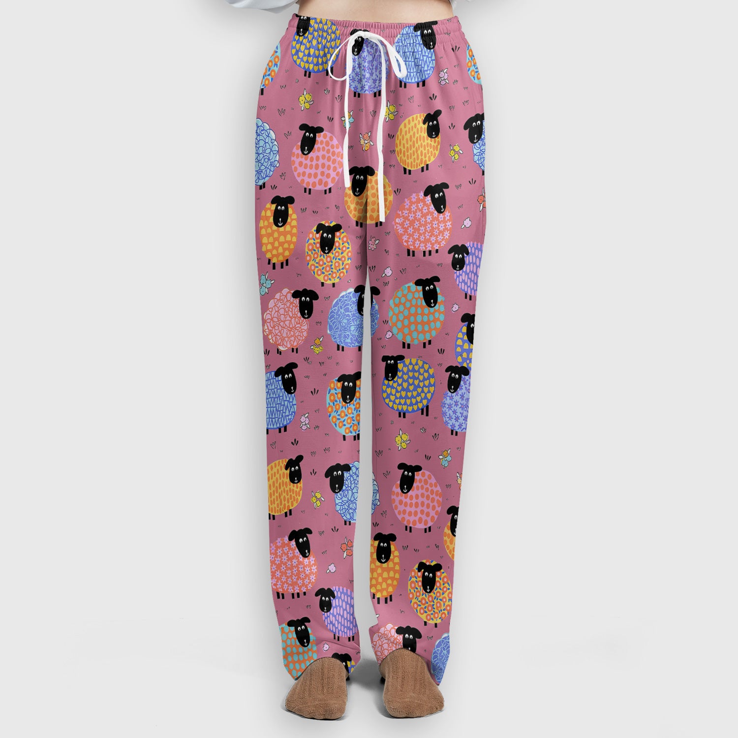 Funny Colorful Sheep Pattern Scrub Set, Scrub Pants and V Neck Top