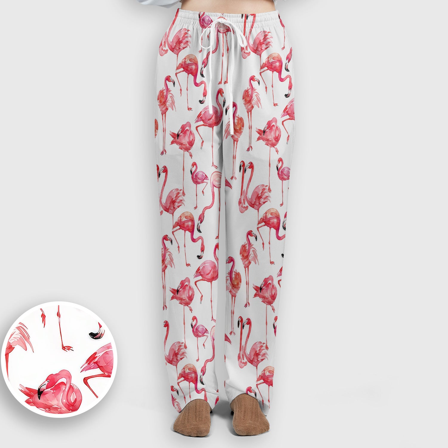 Pink Flamingo Tropical Bird Pattern Nurse Scrub Set, Scrub Pants and V Neck Top